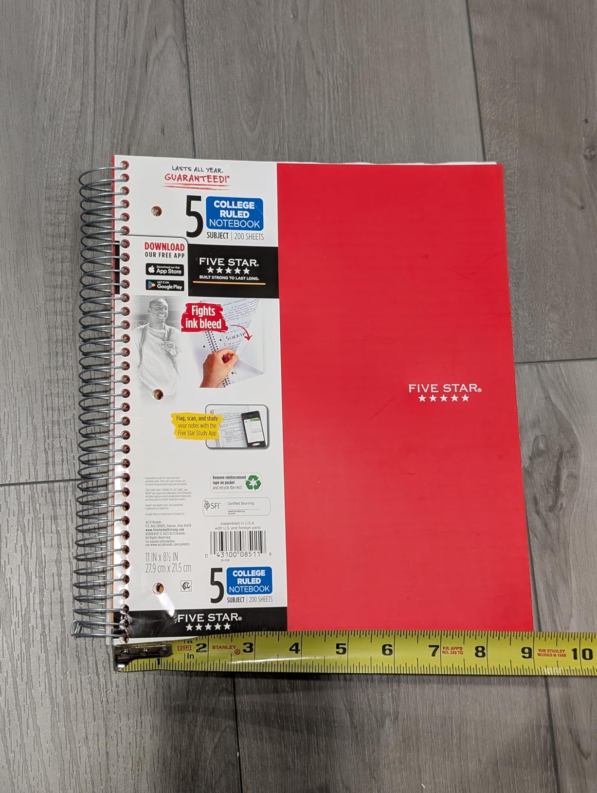 Five Star Spiral Notebook + Study App, 5 Subject, College Ruled Paper, 8-1/2