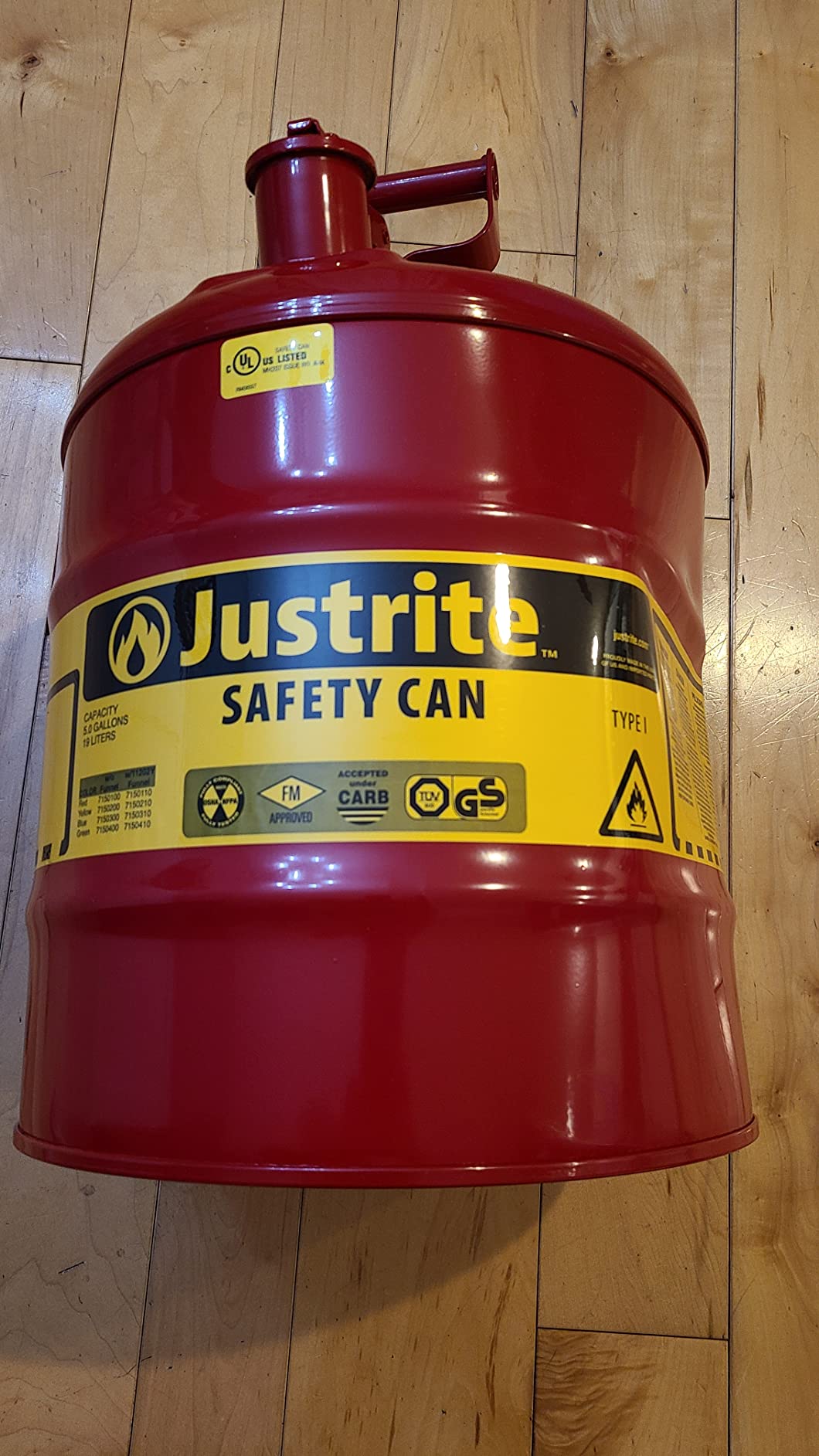Justrite Type I Gasoline Safety Can, Red Galvanized Steel, Made in the USA customer photo 1