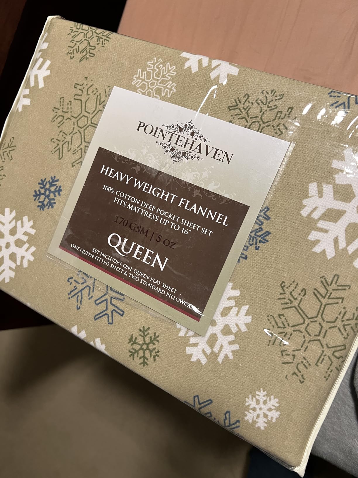 Pointehaven Heavy Weight Flannel Sheet Set, Queen, Snow Flakes - Warm & Cozy - 100% Cotton Flannel Pre-Shrunk -170 GSM -Deep Pockets -Easy Fit Elastic All Around-Comfy Double Brushed customer photo 1