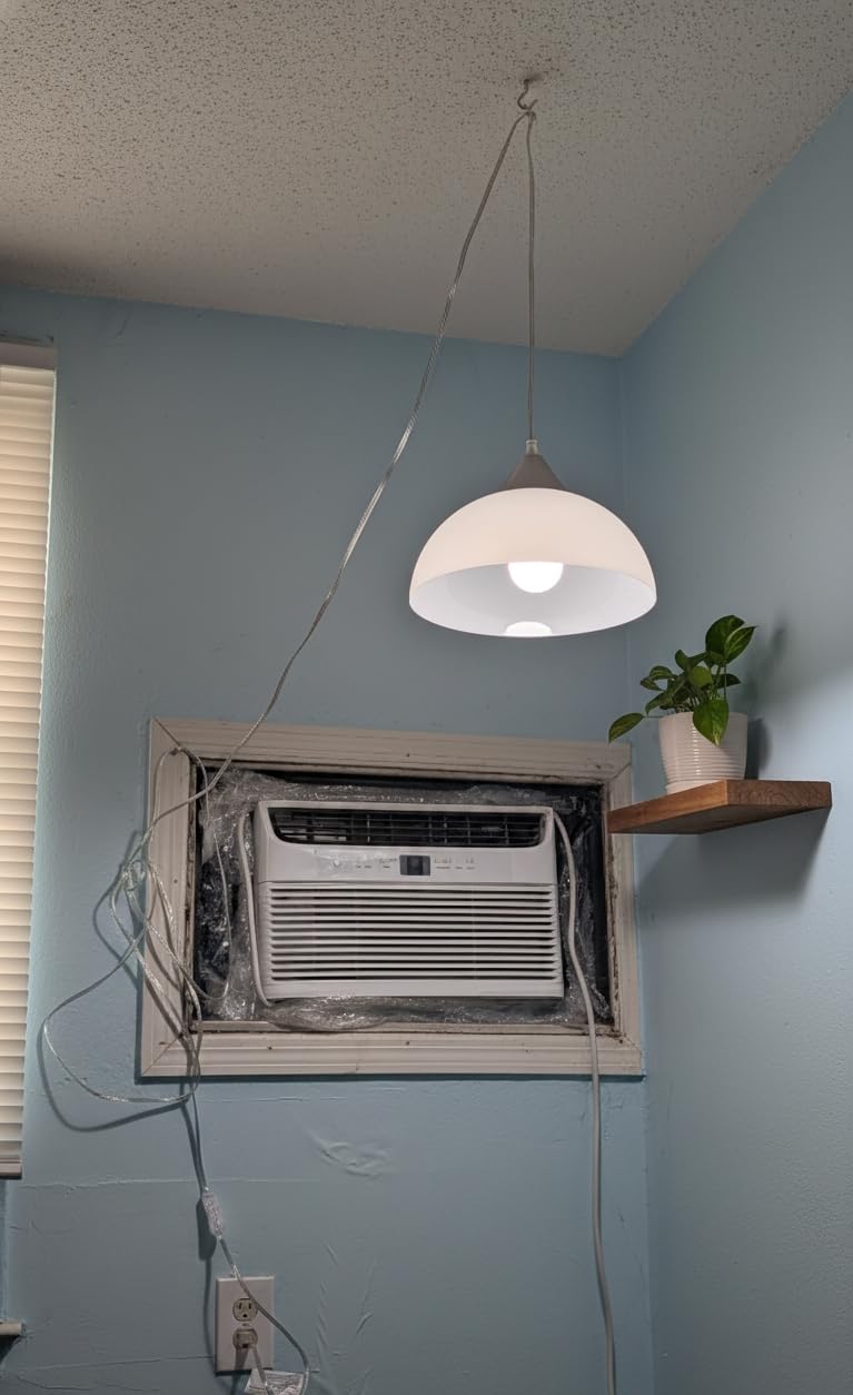 Globe Electric 64413 1-Light Plug-in Pendant, Brushed Steel, Frosted White Shade, 15ft Clear Cord, in-Line On/Off Switch, E26 Base Socket, Kitchen Island, Café, Hanging Light, Bulb Not Included customer photo 1