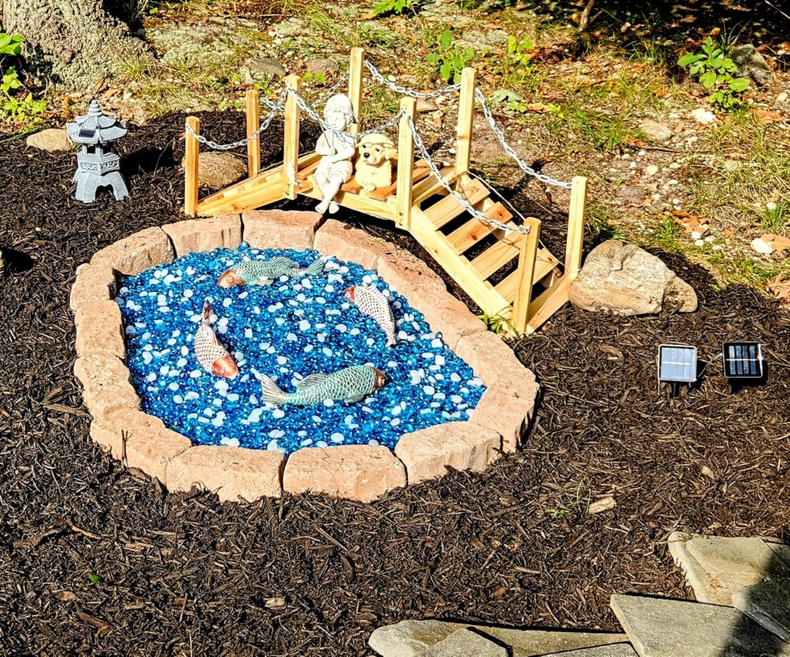Shine Company 4963N Decorative Cedar Wood Garden Bridge with Side Rails, Natural customer photo 2