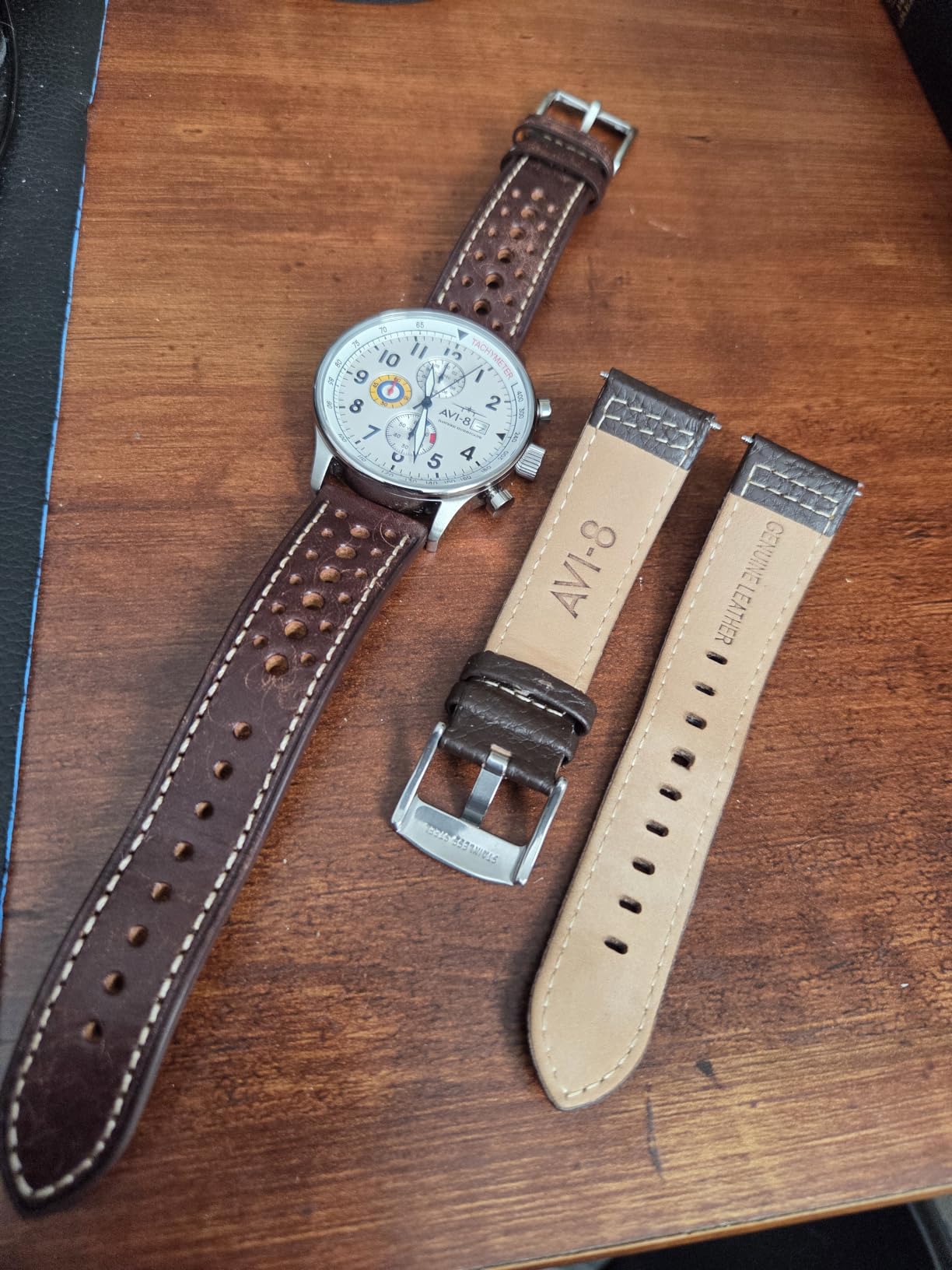 AVI-8 Hawker Hurricane Men's Pilot Watch – Classic Chronograph, Japanese Quartz Movement, Stainless Steel Case, Leather Strap, AV-4011 customer photo 1