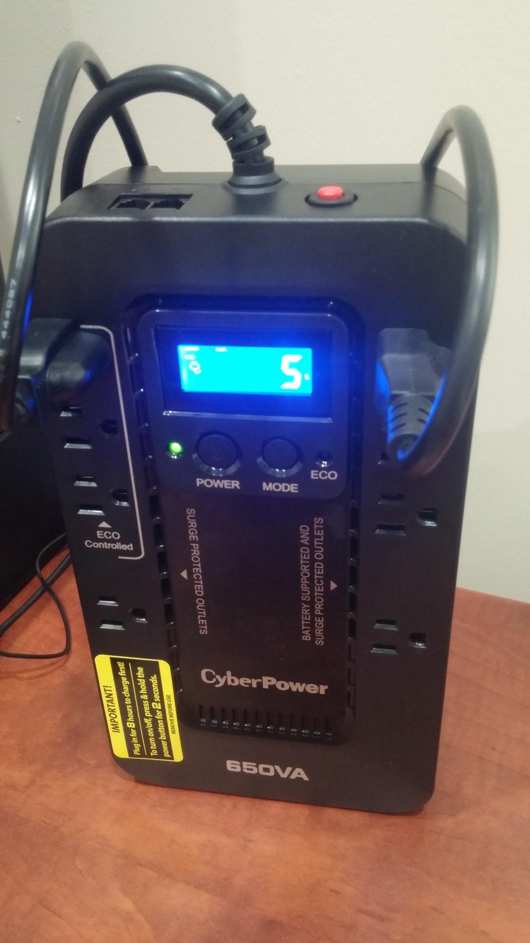 CyberPower EC650LCD Ecologic UPS Battery Backup and Surge Protector | 650VA/390W, 8 Outlets, ECO Mode, Compact, UL Certified customer photo 1