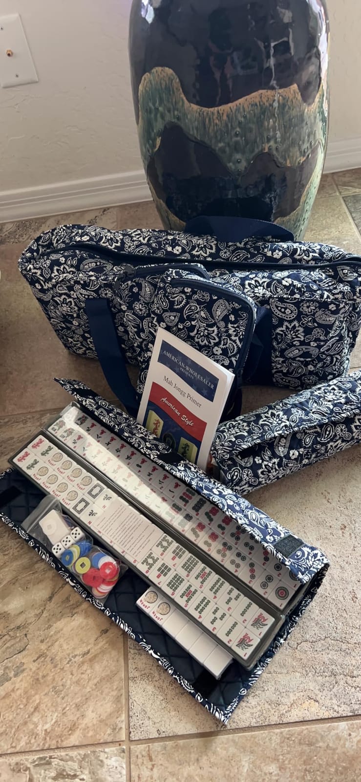 Linda Li New! - American Mahjong Set 166 Premium White Tiles, 4 All-in-One Rack/Pushers, Blue Paisley Soft Bag – Classic Full Size Complete Mahjongg Set customer photo 1