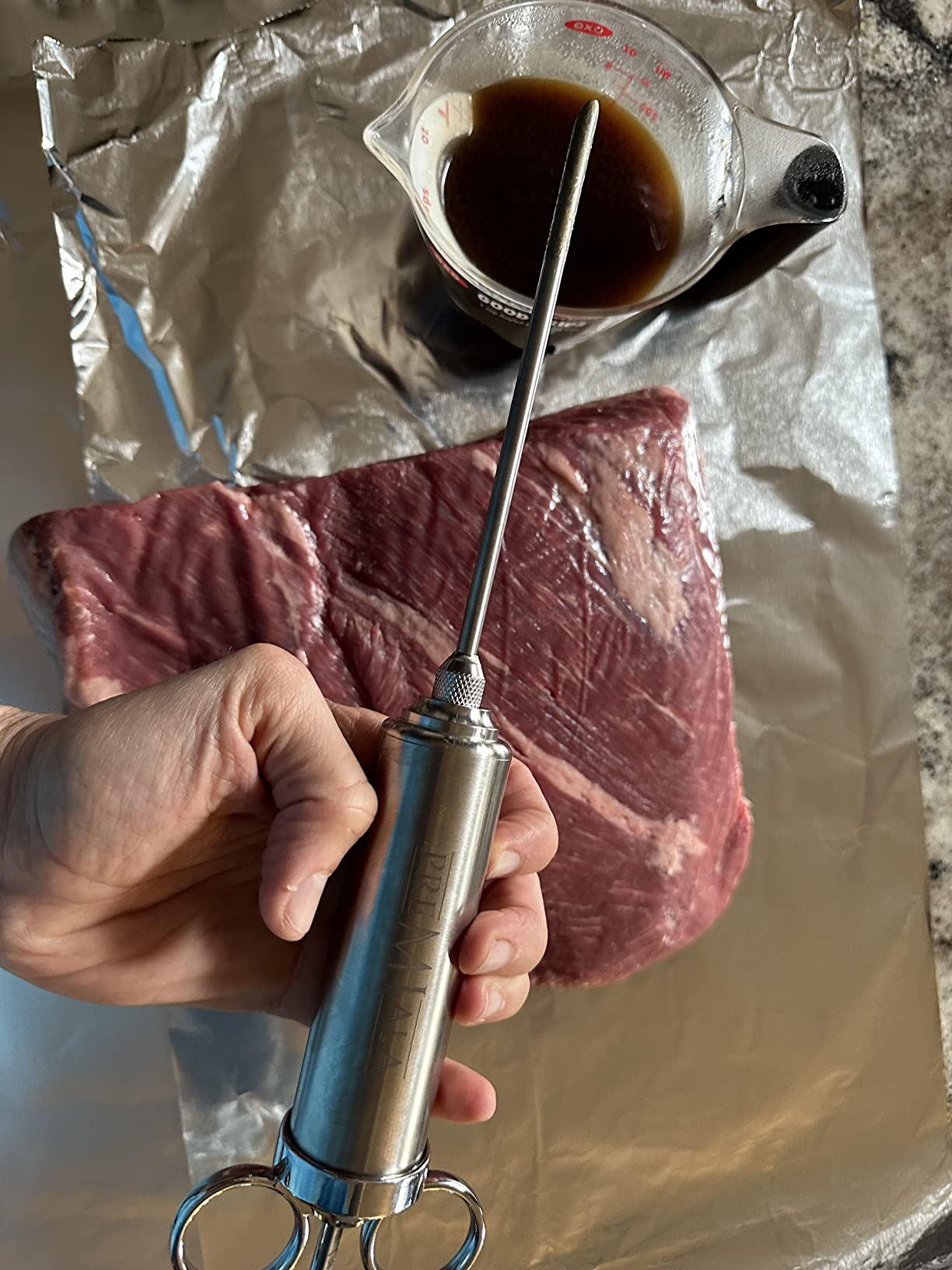 304-Stainless Steel Meat Injector - With Marinade Straw! 4 Needles, Spare Orings, Ebook, Spares Available! The Original 2oz Marinade Injector Syringe Kit Creates Juiciest Turkey and BBQ Ever! customer photo 1