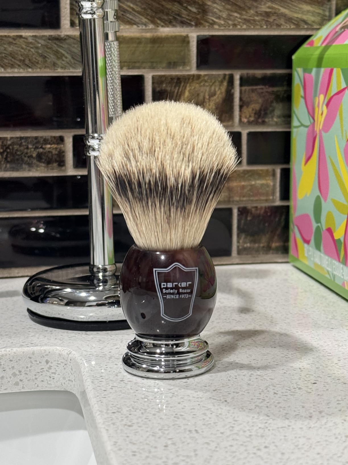 Parker 100% Silvertip Badger Shaving Brush – Faux Horn Handle customer photo 1