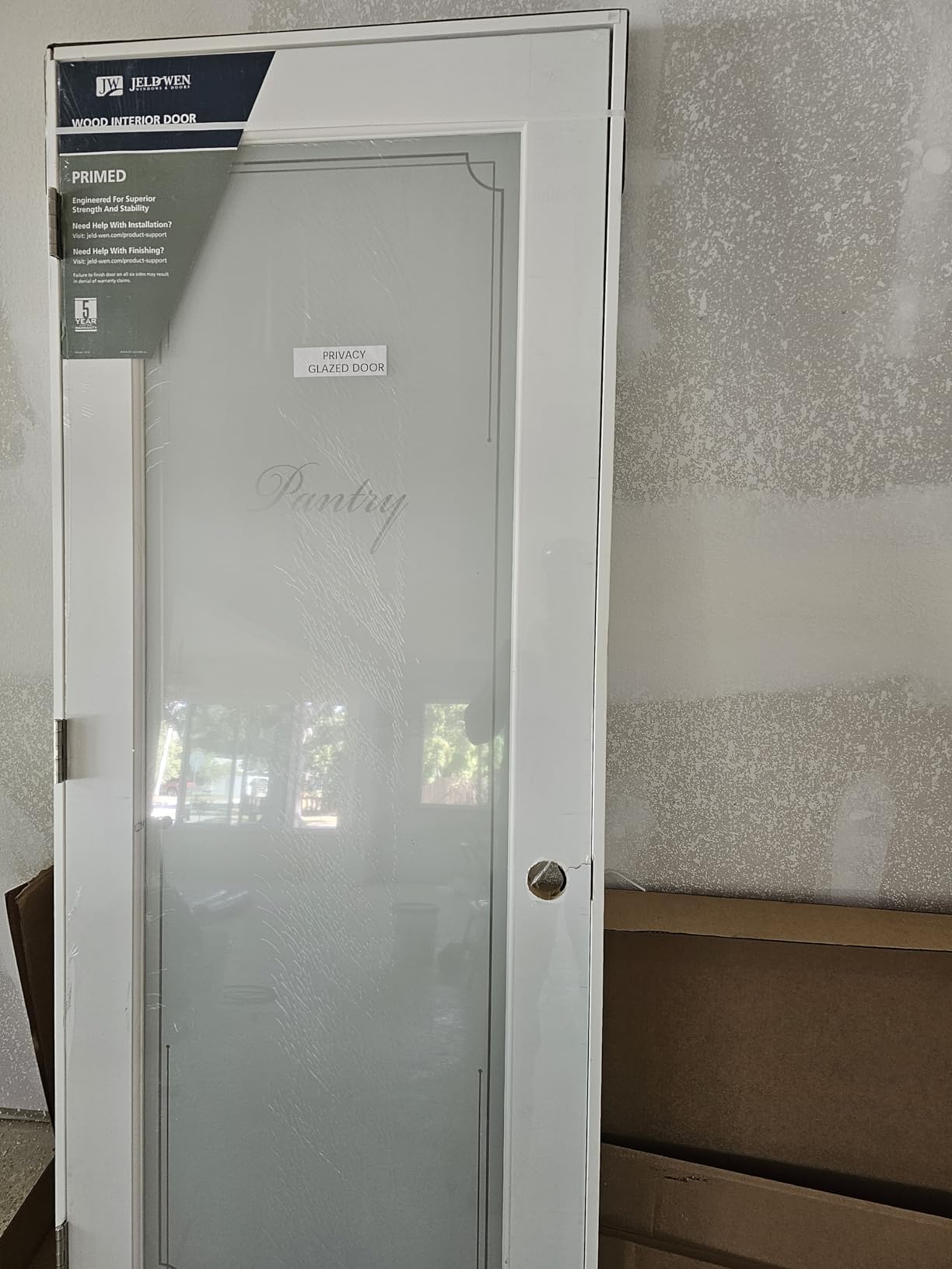 National Door Company Z009314R Primed MDF 1 Lite Frosted Glass with Pantry Design, Right Hand Prehung Interior Door, 30