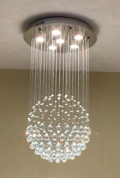 Saint Mossi Chandelier Modern K9 Crystal Raindrop Chandelier Lighting Flush mount LED Ceiling Light Fixture Pendant Lamp for Dining Room Bathroom Bedroom Livingroom 6 GU10 LED Bulbs Required H32 X D18 customer photo 1