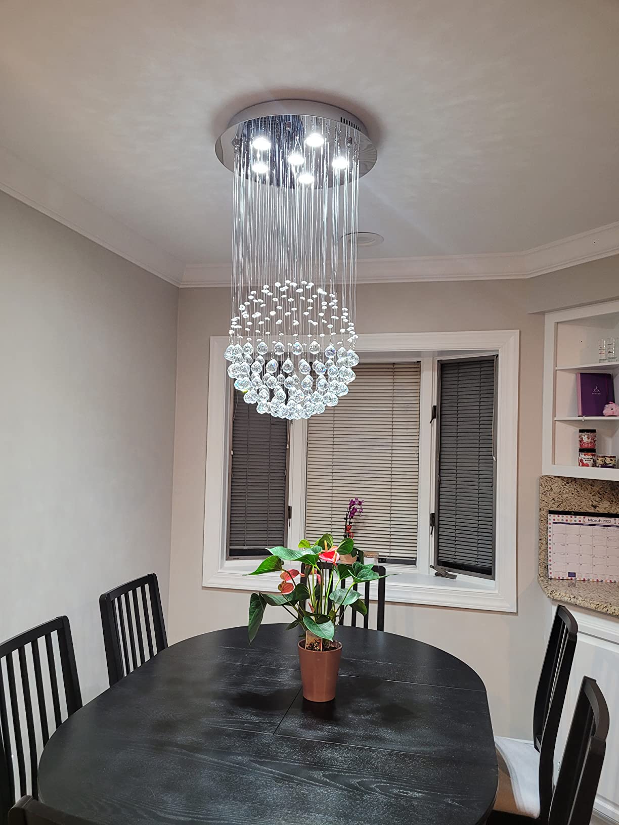 Saint Mossi Chandelier Modern K9 Crystal Raindrop Chandelier Lighting Flush mount LED Ceiling Light Fixture Pendant Lamp for Dining Room Bathroom Bedroom Livingroom 6 GU10 LED Bulbs Required H32 X D18 customer photo 2