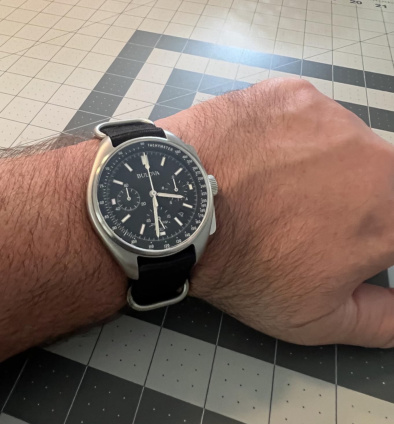 Bulova Men's Archive Series Lunar Pilot 6-Hand Chronograph High Performance Quartz Stainless Steel and Black Nylon Strap Watch Set, Sapphire Crystal Style: 96B251 customer photo 1