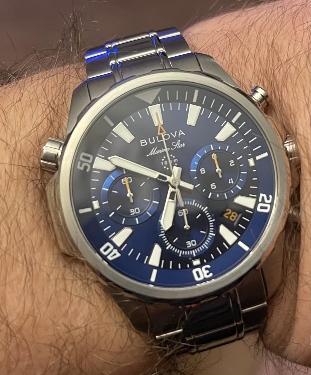 Bulova Men's Marine Star Series B Stainless Steel 6-Hand Chronograph Quartz Watch, Blue Dial Style: 96B256 customer photo 1