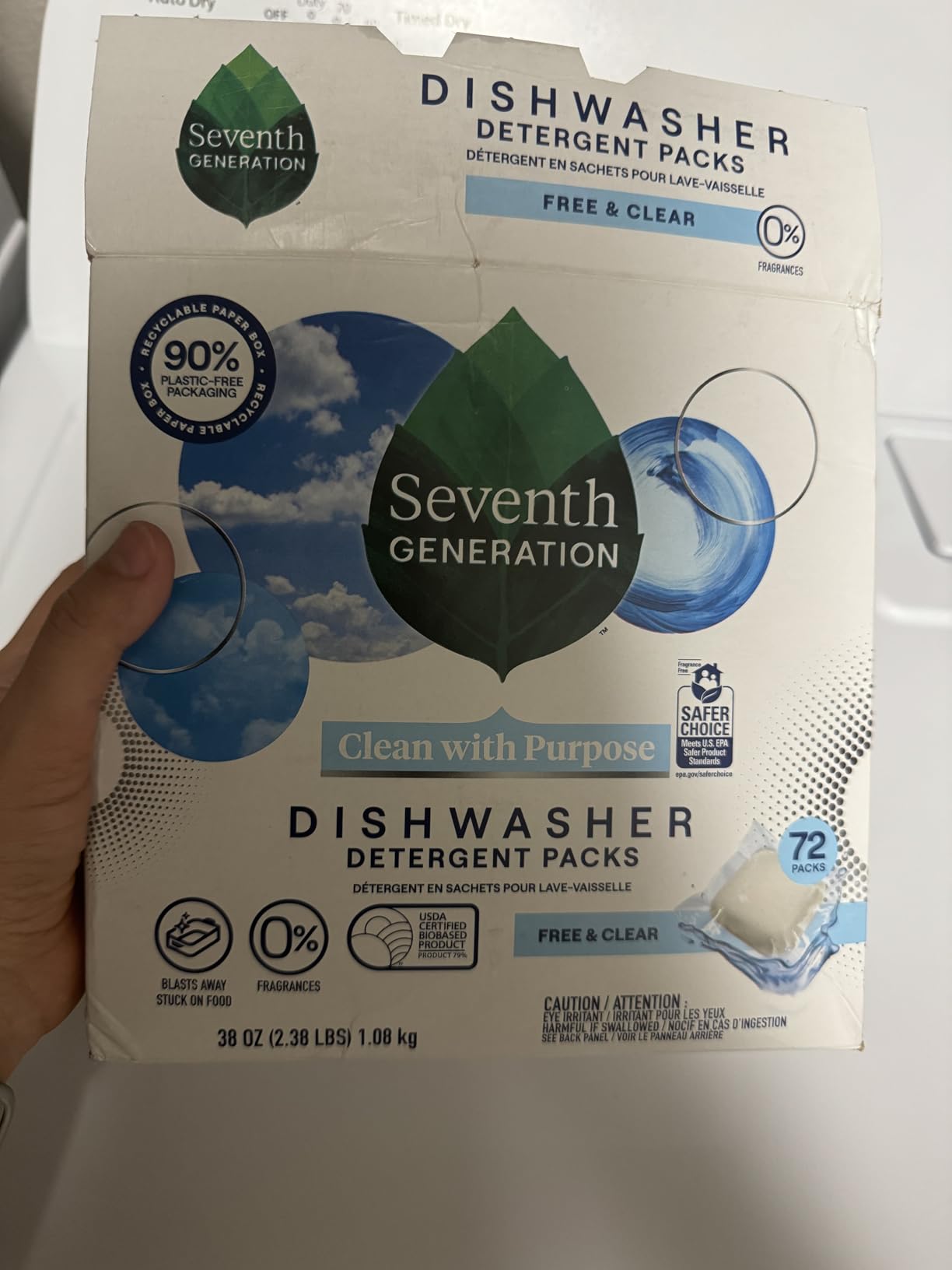 Seventh Generation Dishwasher Detergent Packs, Free & Clear, 45 Count, Pack of 2, Plant Powered Cleaning, Fights Greasy Reside & Stuck-On Food For Sparkling Dishes, Fragrance-Free & Septic Safe customer photo 2