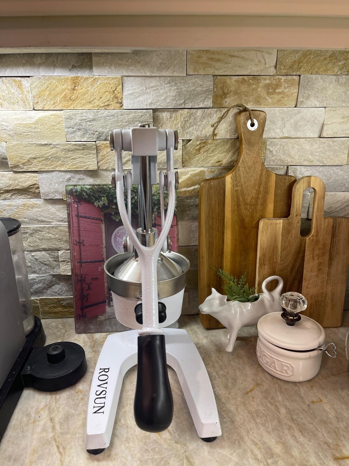 ROVSUN Professional Citrus Juicer Lemon Squeezer, Cast Iron Juicer, Commercial Manual Fruit Press Juicer for Lemon Pomegranate Orange Juice, Heavy Duty Hand Press and Lime Squeezer Stand (Black) customer photo 2