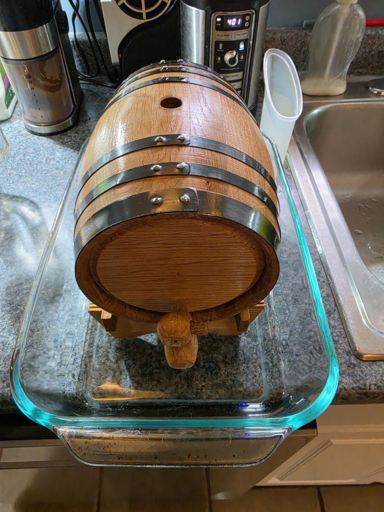 2 Liter Oak Aging Barrel with Wood Stand, Bung & Spigot - Mini Whiskey Barrels for The Home Alcohol Distiller, Moonshiner & Winemaker - Age Cocktails, Bourbon, Whisky, Tequila, Rum, Mead Wine (2L) customer photo 2