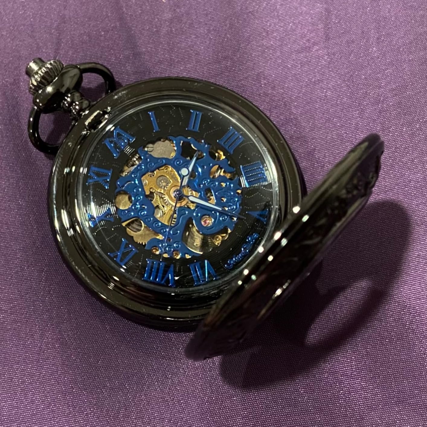 ManChDa Mechanical Roman Numerals Dial Skeleton Pocket Watches with Box and Chains for Mens Women customer photo 1