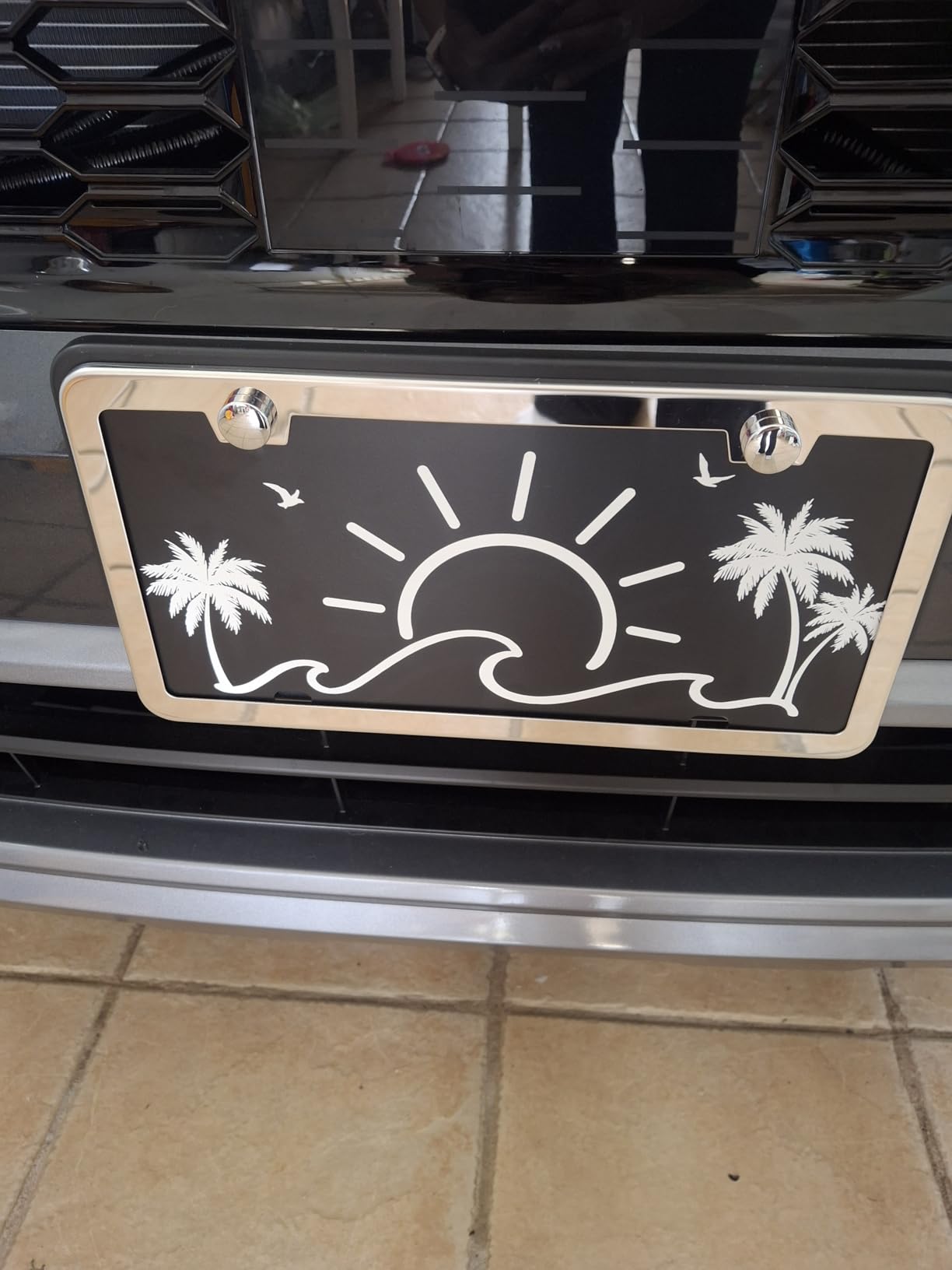 SunplusTrade 2 Stainless Steel Polish Mirror License Plate Frame + Chrome Screw Caps (Silver) customer photo 1