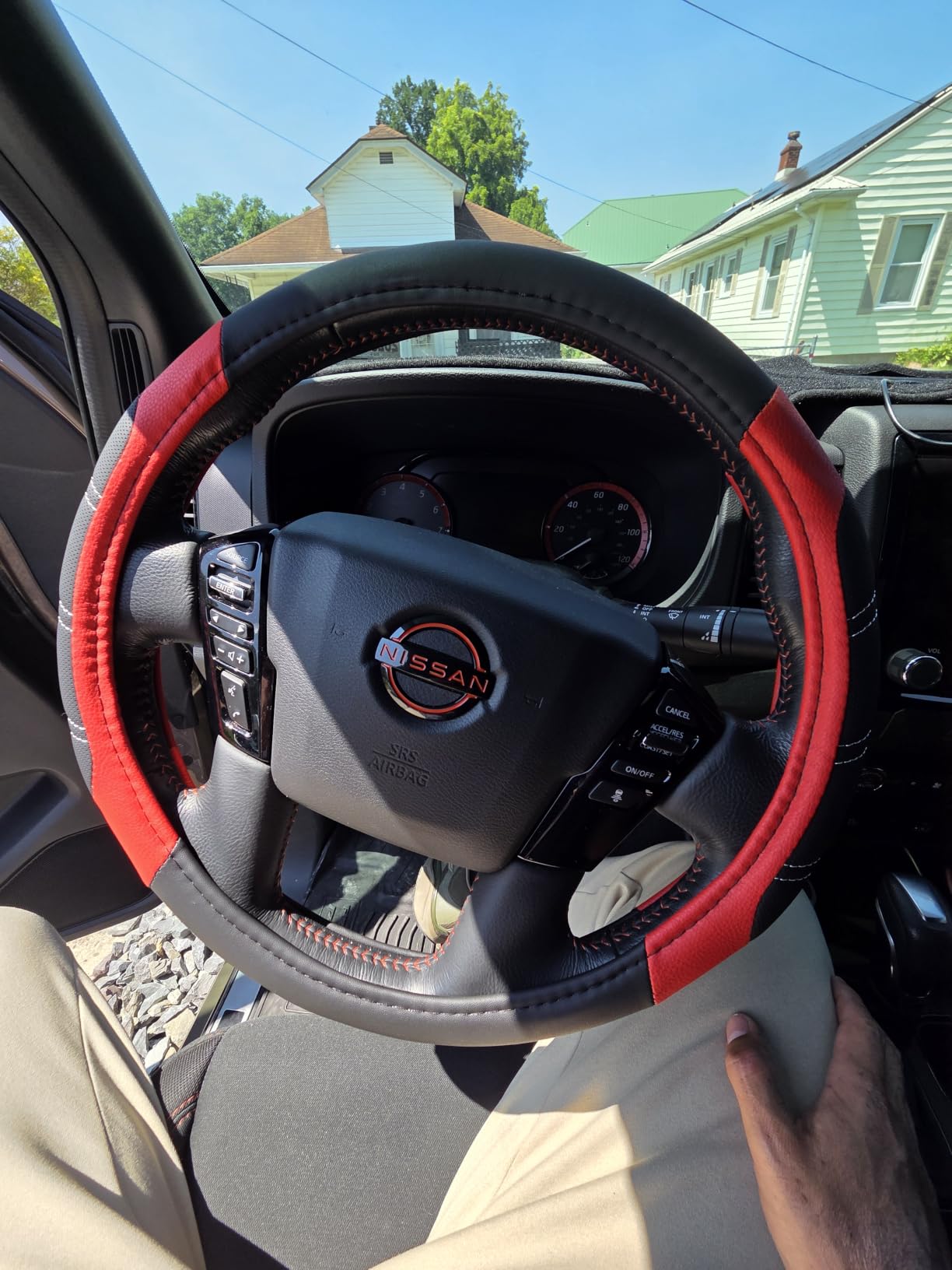 CAR PASS Line Rider Microfiber Leather Sporty Steering Wheel Cover Universal Fits for 95% Truck,SUV,Cars,14.5-15inch Anti-Slip Safety Comfortable Desgin (Black-Blue) customer photo 1
