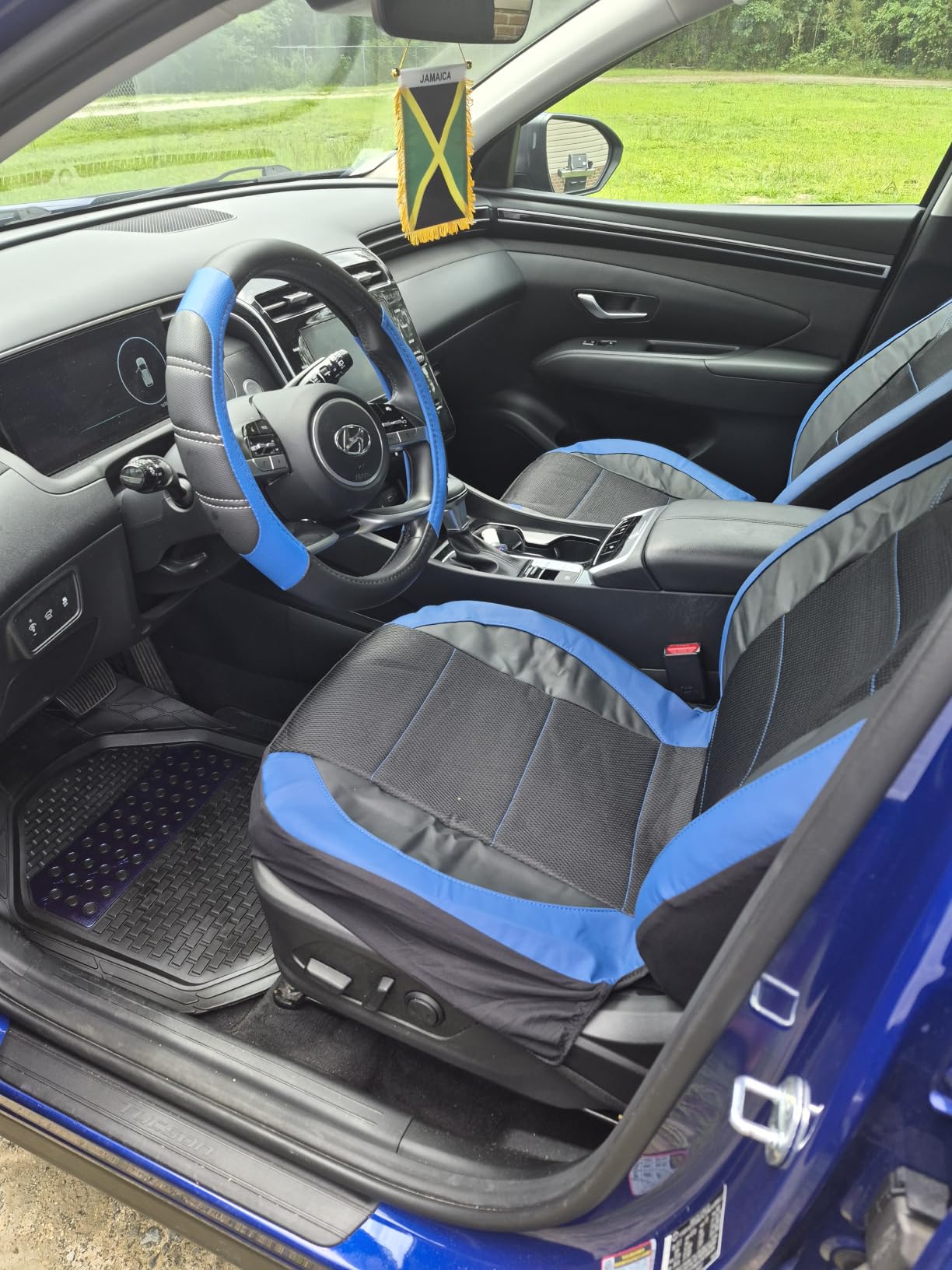CAR PASS Line Rider Microfiber Leather Sporty Steering Wheel Cover Universal Fits for 95% Truck,SUV,Cars,14.5-15inch Anti-Slip Safety Comfortable Desgin (Black-Blue) customer photo 2