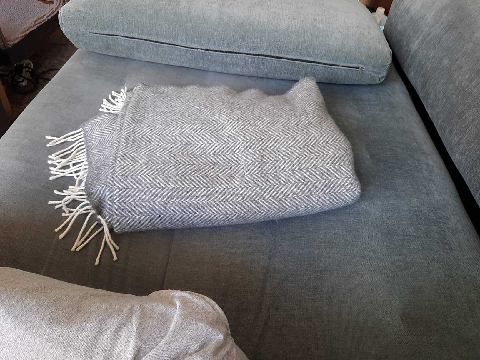 Biddy Murphy Merino & Cashmere Wool Throw Blanket, 54x71in Grey Herringbone customer photo 1