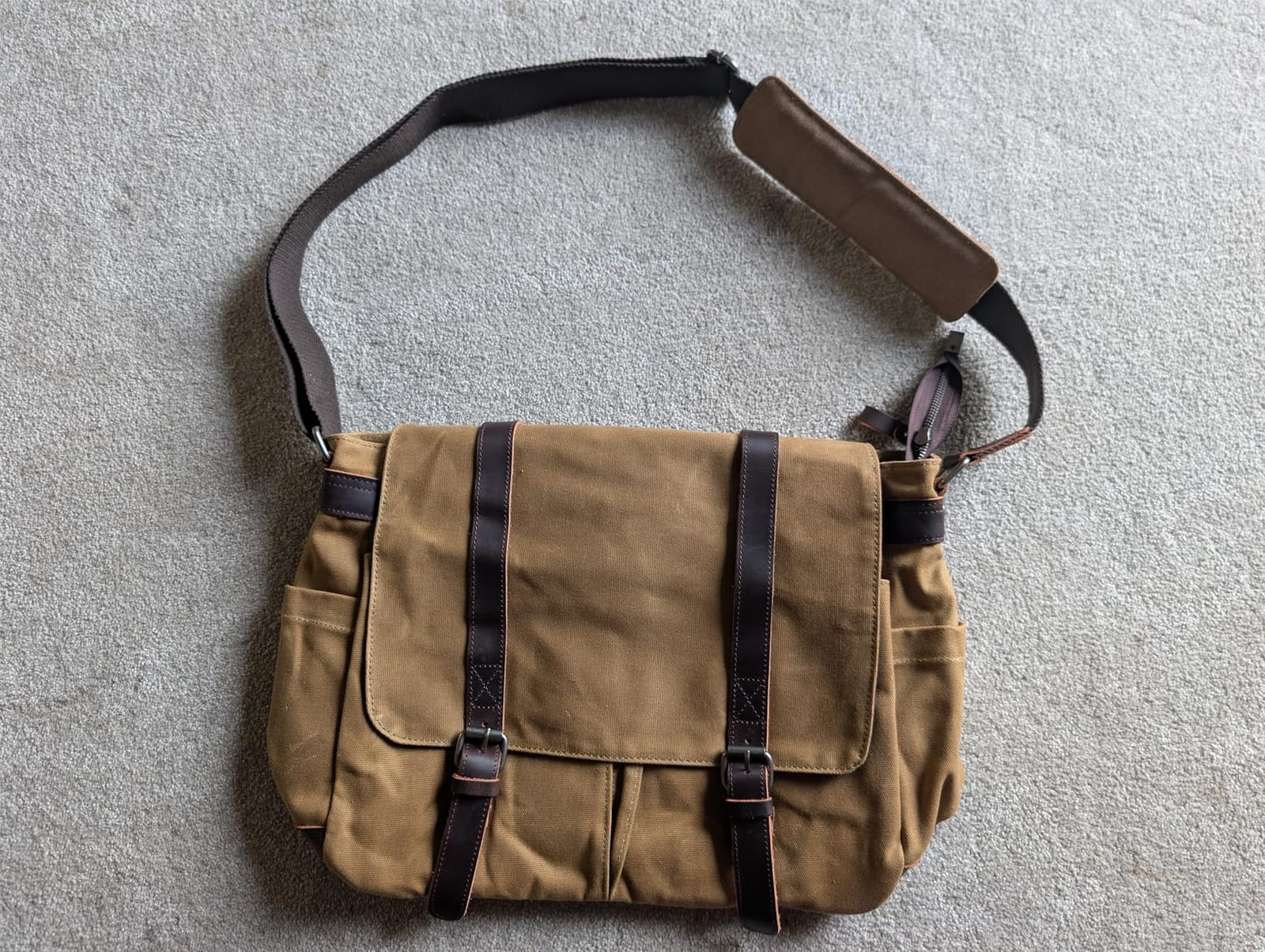 Vintage Genuine Leather Waxed Canvas Briefcase Large Satchel Shoulder Bag Rugged Computer 15.6