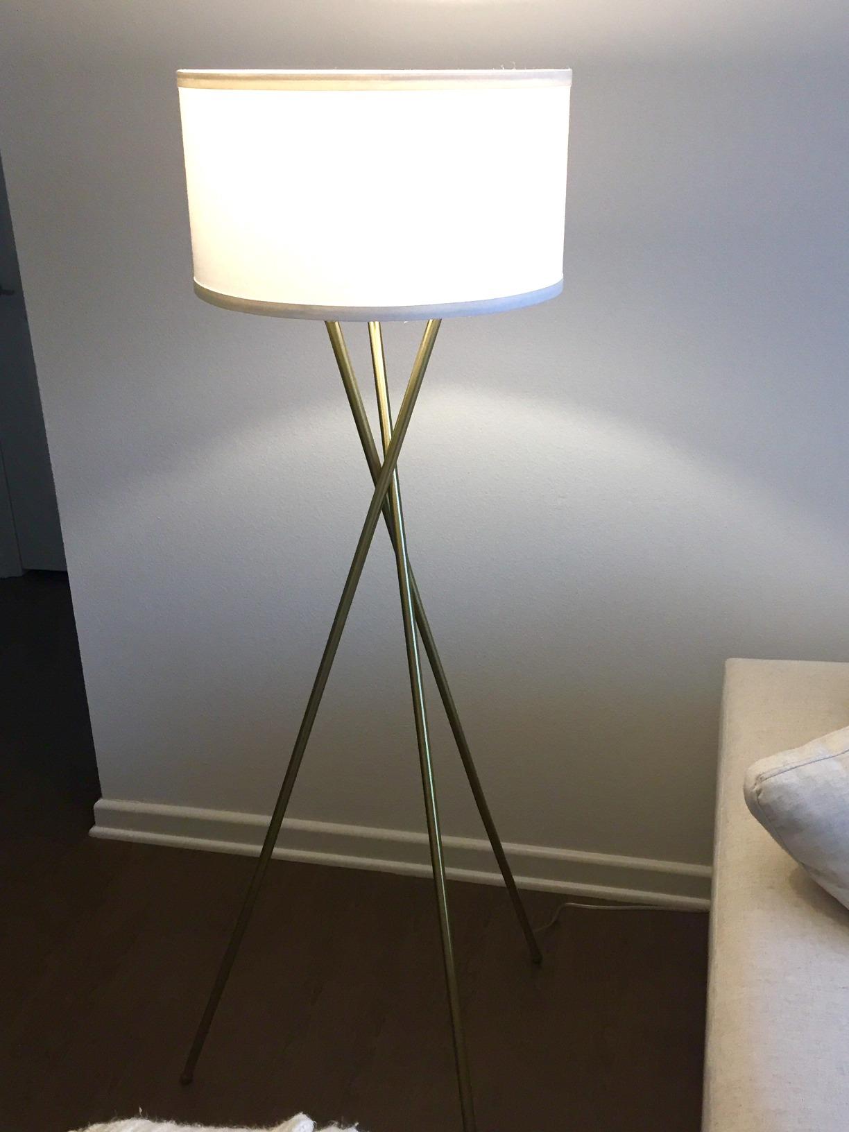 Brightech Jaxon LED Floor lamp, Modern Lamp for Living Rooms & Offices, Tall Lamp with Contemporary Drum Shade, Gold Tripod Standing Lamp for Bedroom Reading, Great Living Room Decor - Brass customer photo 1