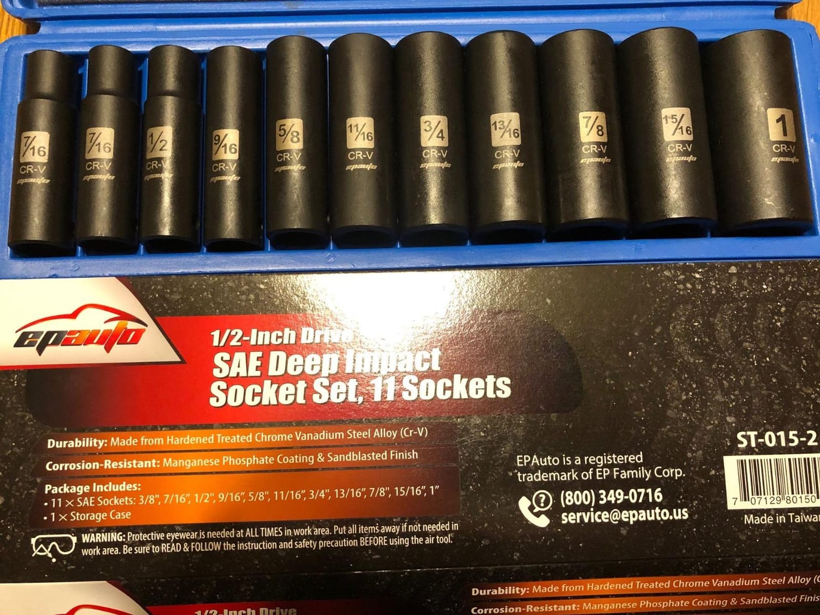 EPAuto 1/2-Inch Drive SAE Deep Impact Socket Set, 6 Points, 11 Sockets customer photo 1