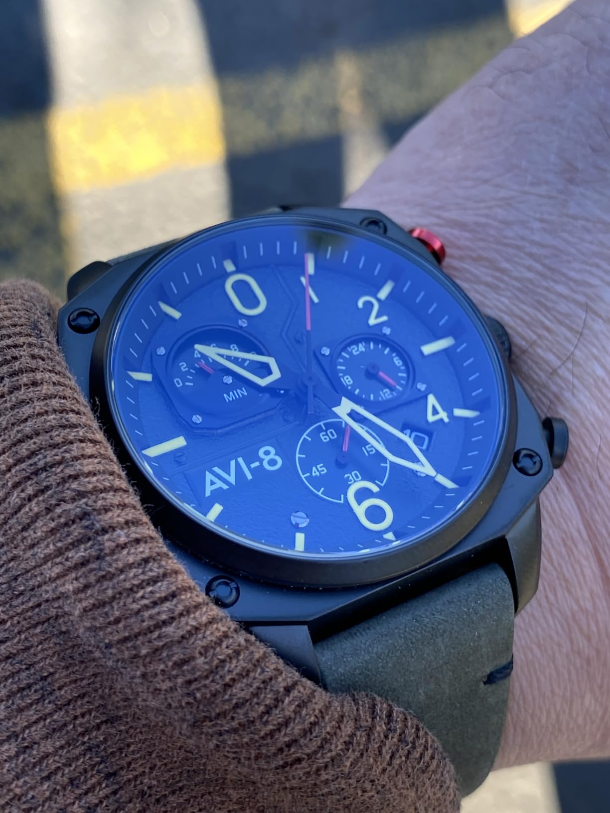 AVI-8 Hawker Hunter Men's Pilot Watch – Retrograde Chronograph, Japanese Quartz Movement, 45mm Stainless Steel Case, Leather, Rubber or Stainless Steel Strap, AV-4052 customer photo 2