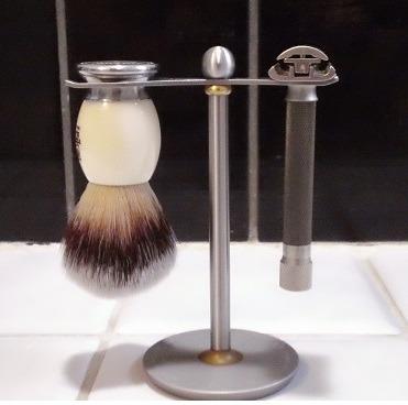 Luxury Razor and Brush Stand, The Admiral by VIKINGS BLADE, Ancient Viking Look with Heavy Distressed Stainless Steel & Brass, Extra Wide Openings, Fits Most Razors and Brushes customer photo 1