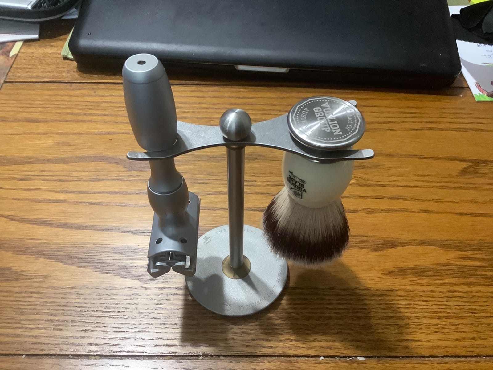 Luxury Razor and Brush Stand, The Admiral by VIKINGS BLADE, Ancient Viking Look with Heavy Distressed Stainless Steel & Brass, Extra Wide Openings, Fits Most Razors and Brushes customer photo 2