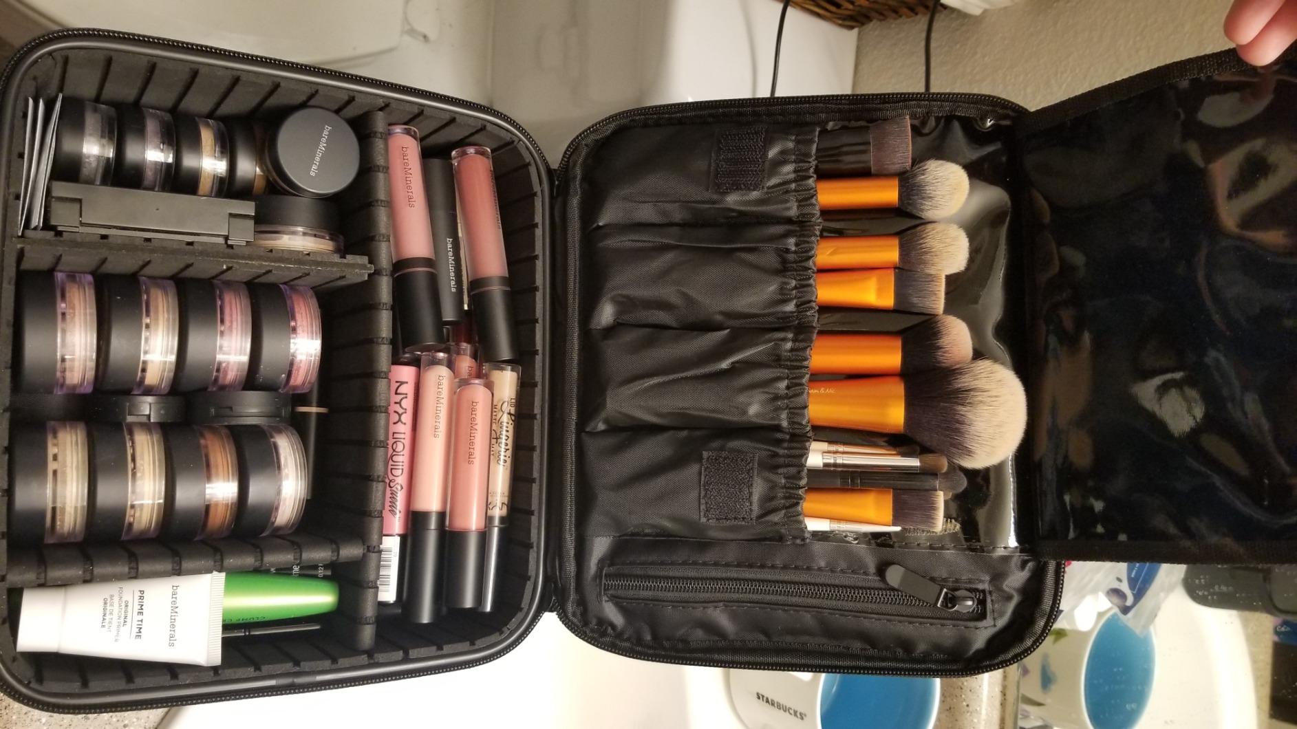 Relavel Travel Makeup Train Case Makeup Cosmetic Case Organizer Portable Artist Storage Bag with Adjustable Dividers for Cosmetics Makeup Brushes Toiletry Jewelry Digital Accessories Black customer photo 1