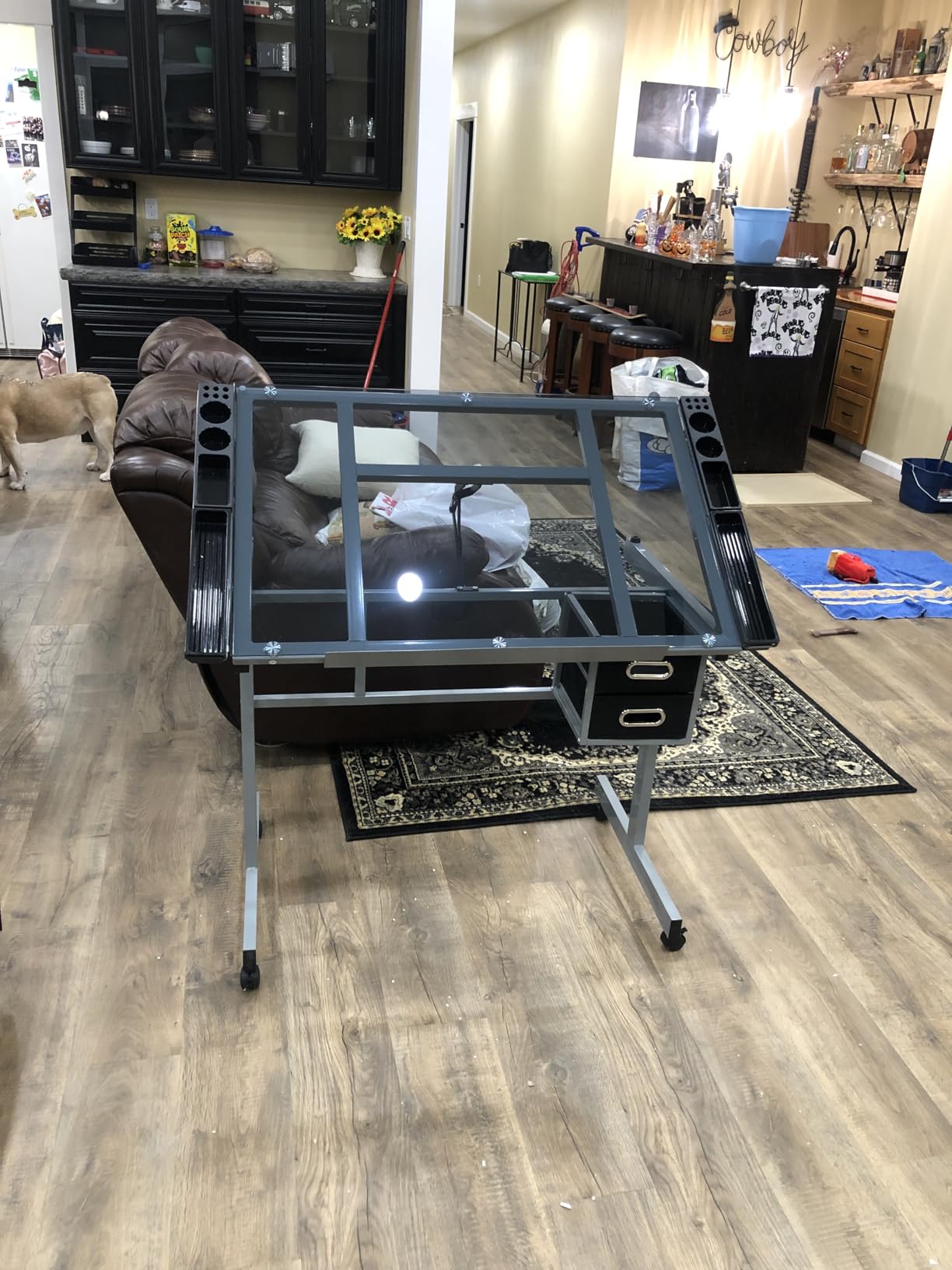 Yaheetech Glass Drafting Table with Storage, Adjustable Art Drawing Desk customer photo 1