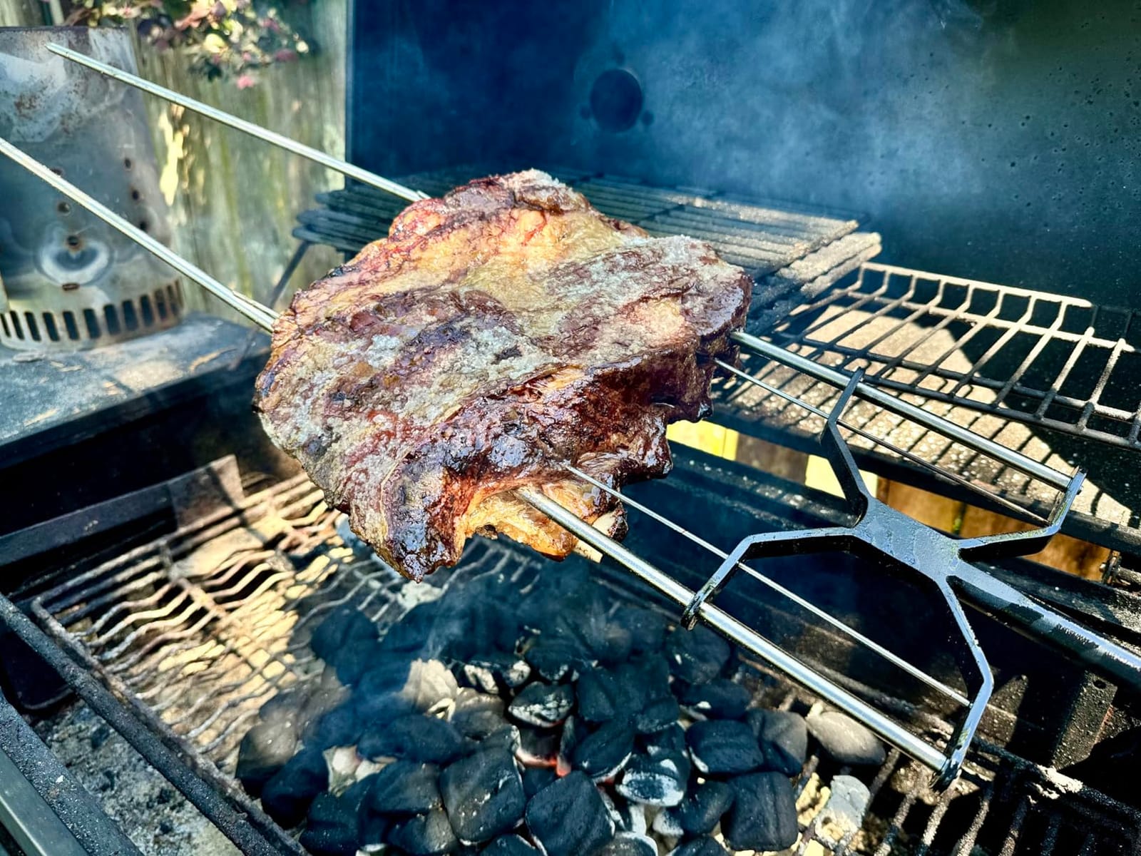 KANKA Rotisserie Grill Kit – Heavy Duty Portable Spit Roaster with Electric Motor – Works with Fire Pits, Campfires, Charcoal & Gas Grills – 22LB Capacity, Stainless Steel - Includes Carrying Bag customer photo 1