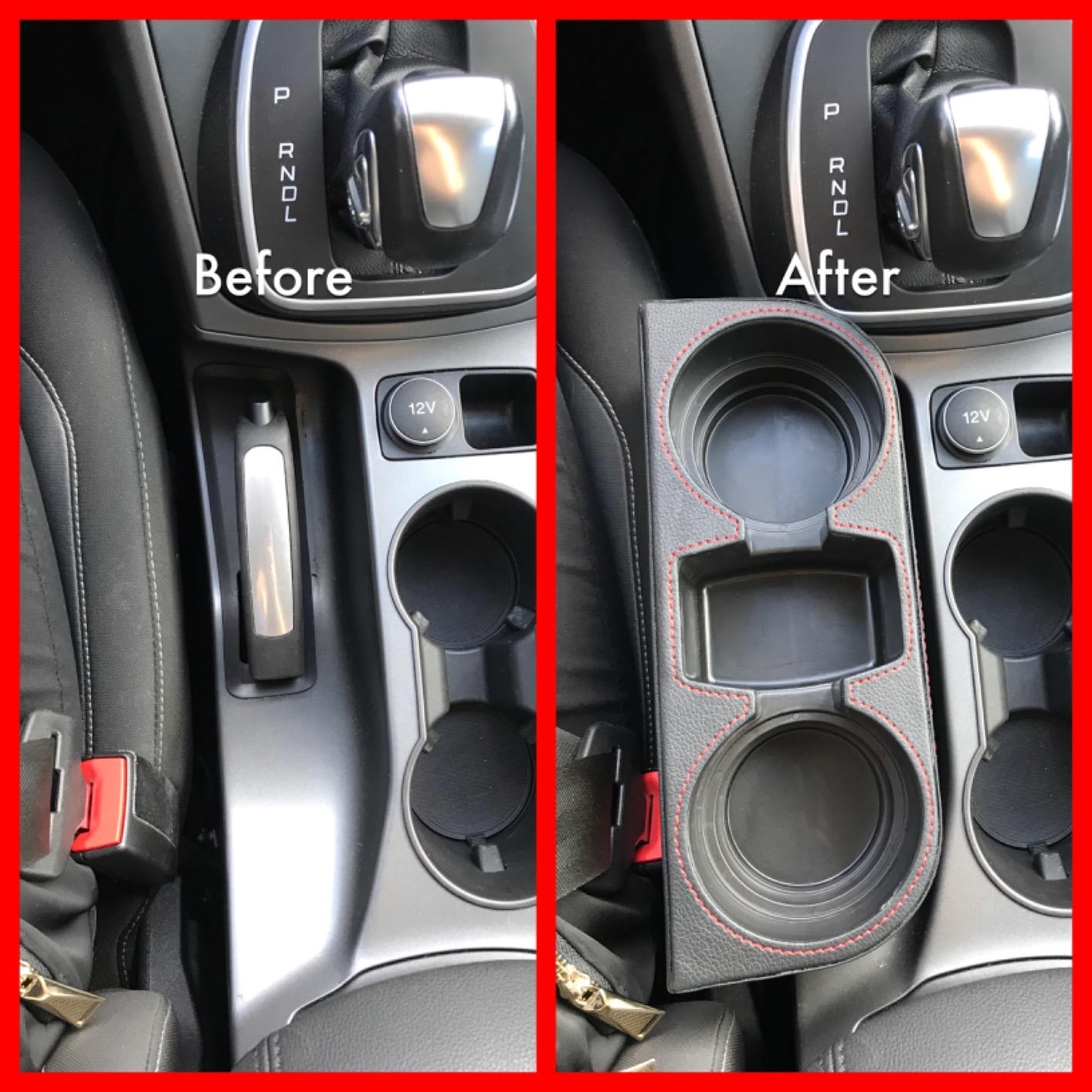 IOKONE Car Cup Holder, PU Leather, Car Seat Gap Filler Organizer, Black customer photo 2