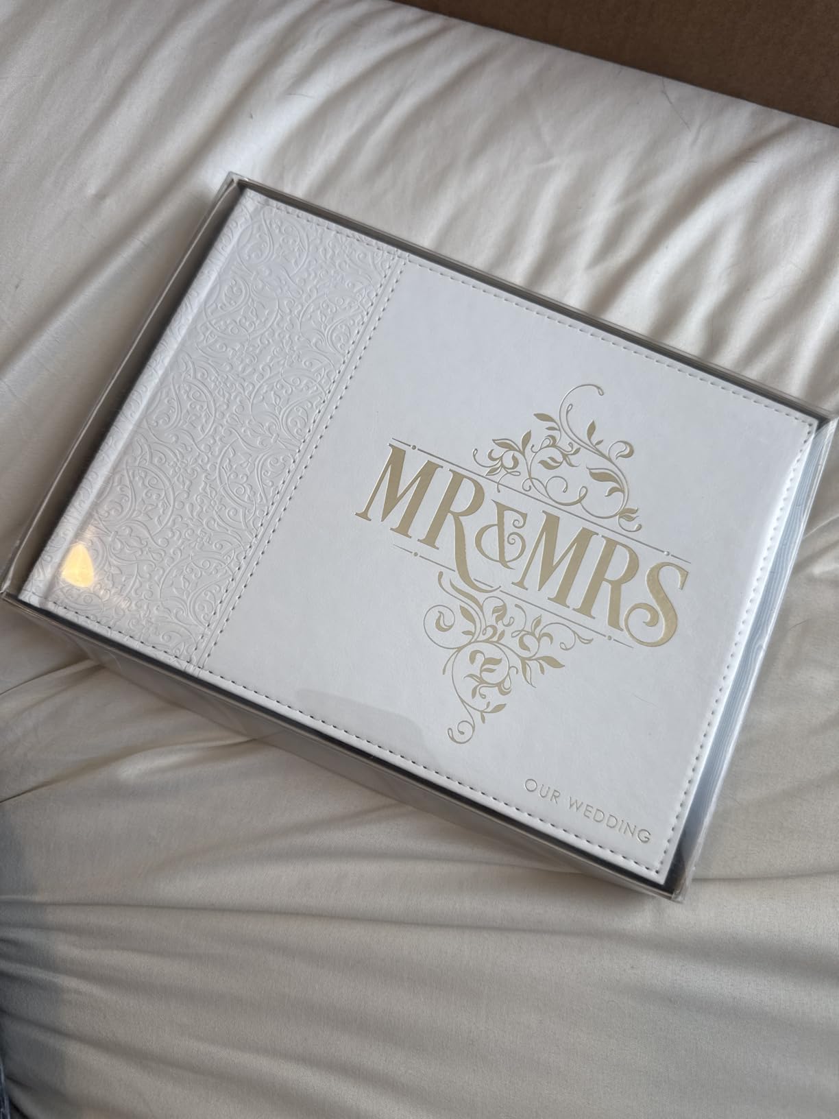 Wedding Guest Book - Mr. and Mrs. Our Wedding - Lacey White Faux Leather w/Inspirational Quotes Scripture - Visitor Register Sign-in Book for Events customer photo 1