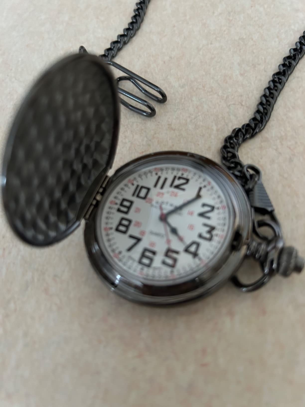 Gotham Men's Gunmetal Railroad Polished Finish Covered Quartz Pocket Watch # GWC15044B customer photo 1