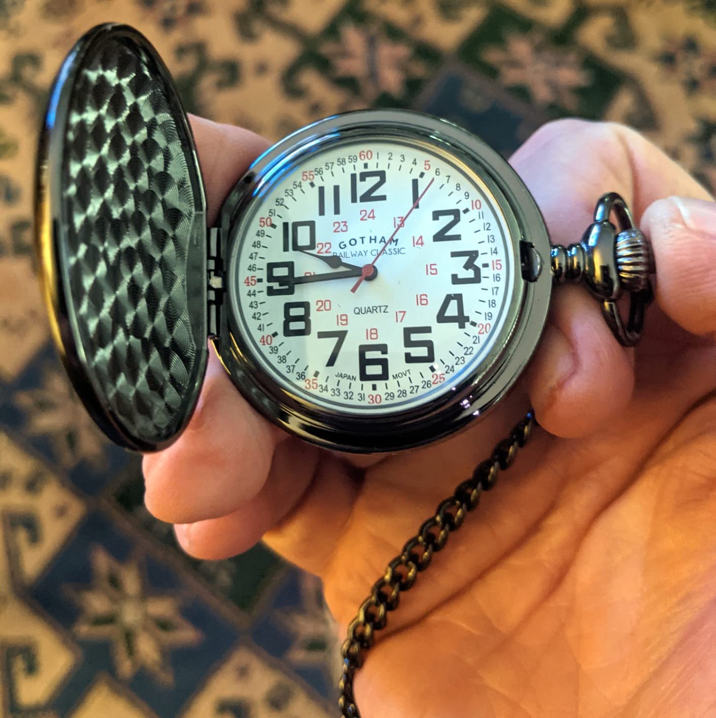 Gotham Men's Gunmetal Railroad Polished Finish Covered Quartz Pocket Watch # GWC15044B customer photo 2