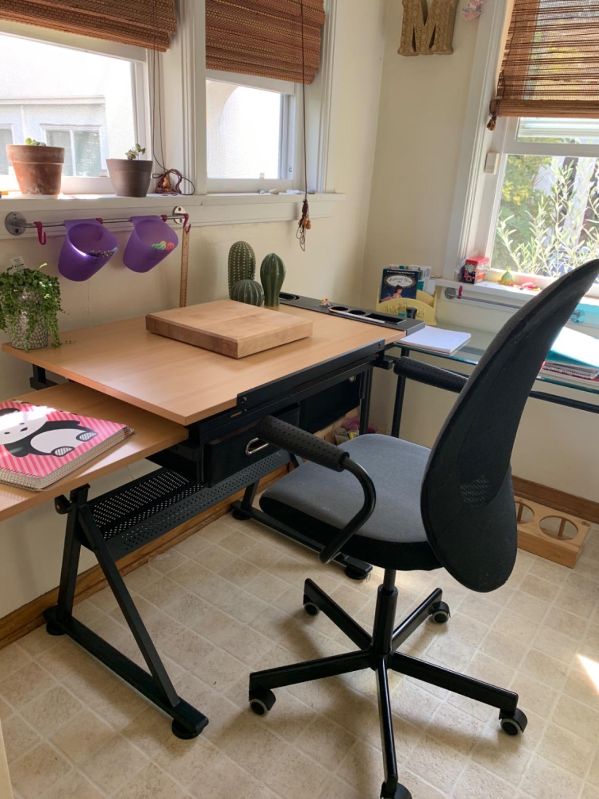 ZENY Drafting Table Art Desk Drawing Table Height Adjustable Artist Table with Tilted Tabletop, Drafting Stool and Storage Drawer for Reading, Writing, Crafting, Painting Art customer photo 1