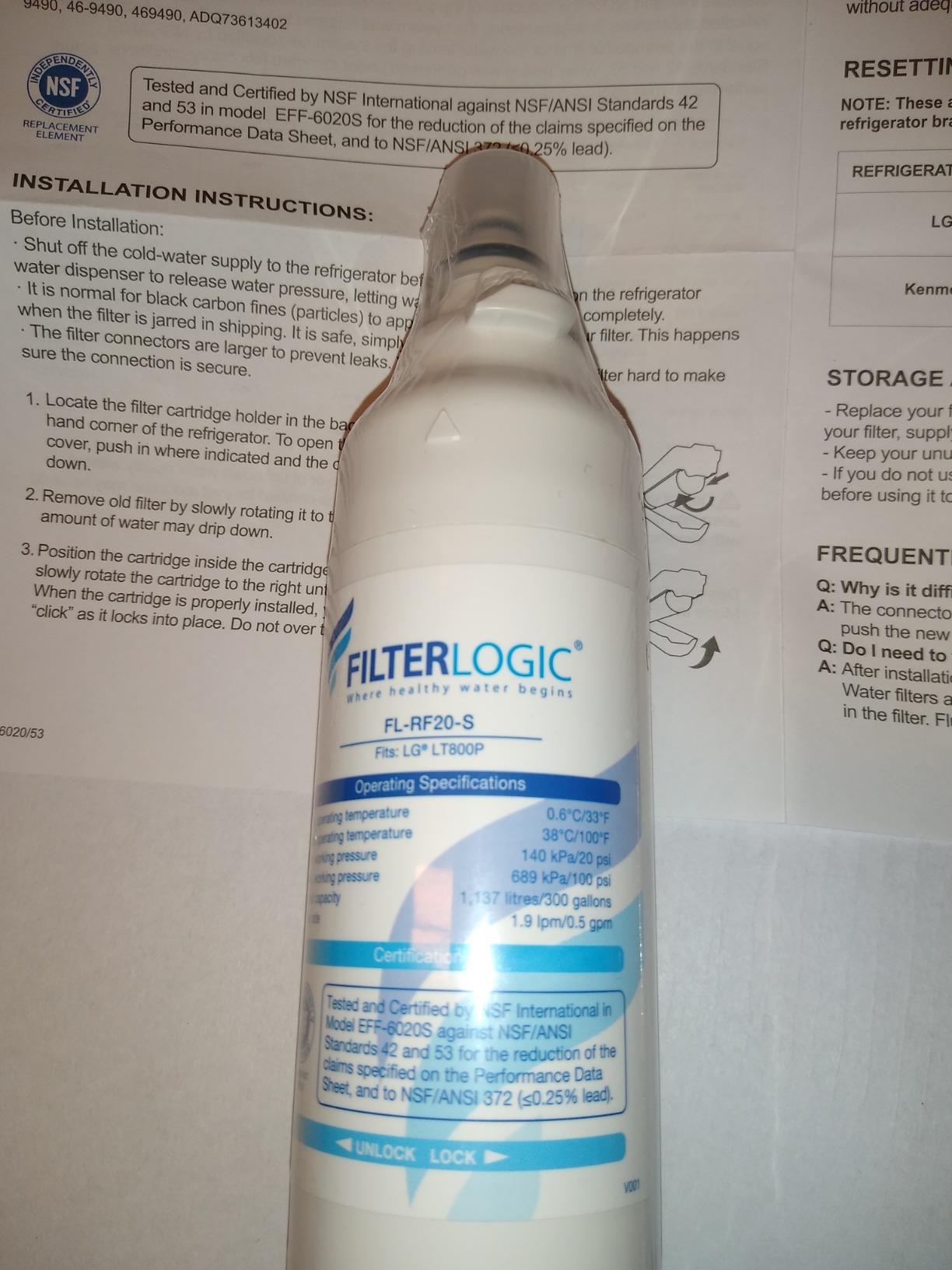 Filterlogic ADQ73613401 Water Filter, Replacement for LG LT800P, 3 Pack - 200 Gallons customer photo 1
