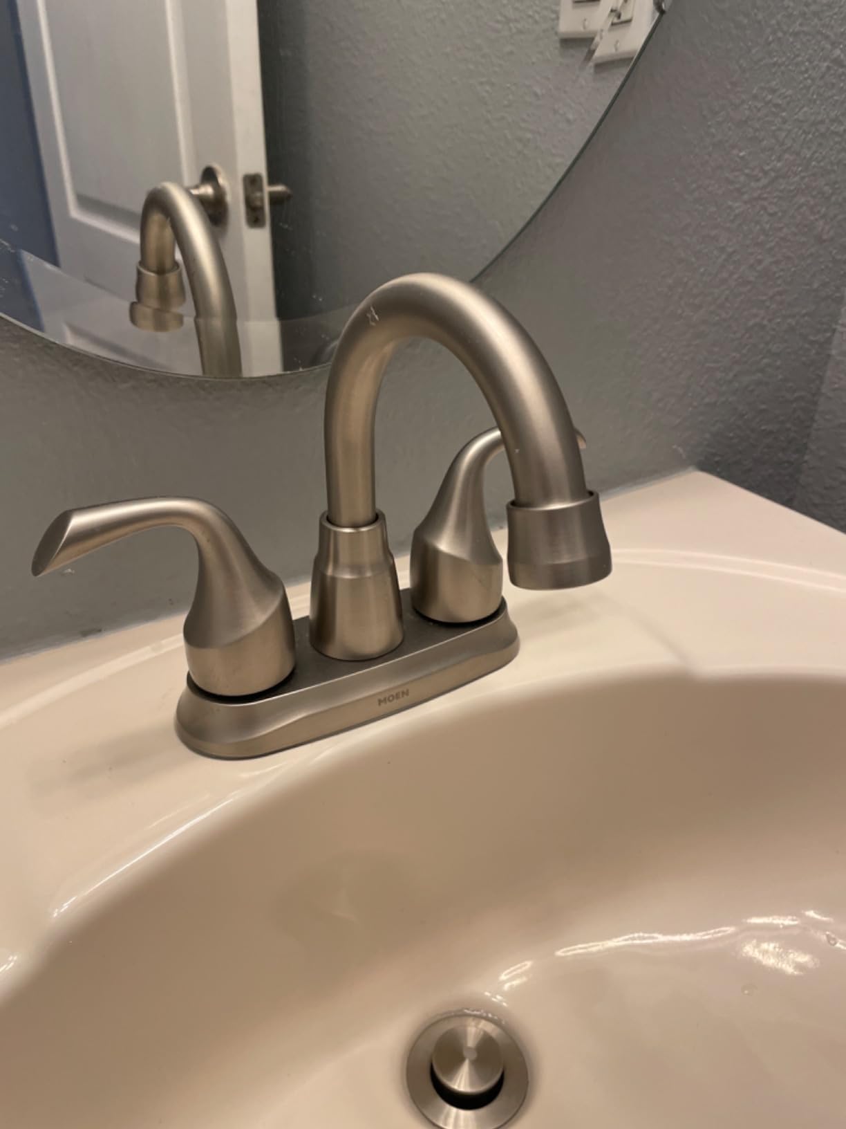 Moen Idora Spot Resist Brushed Nickel Two-Handle Centerset Bathroom Sink Faucet with Drain Assembly, 84115SRN customer photo 1