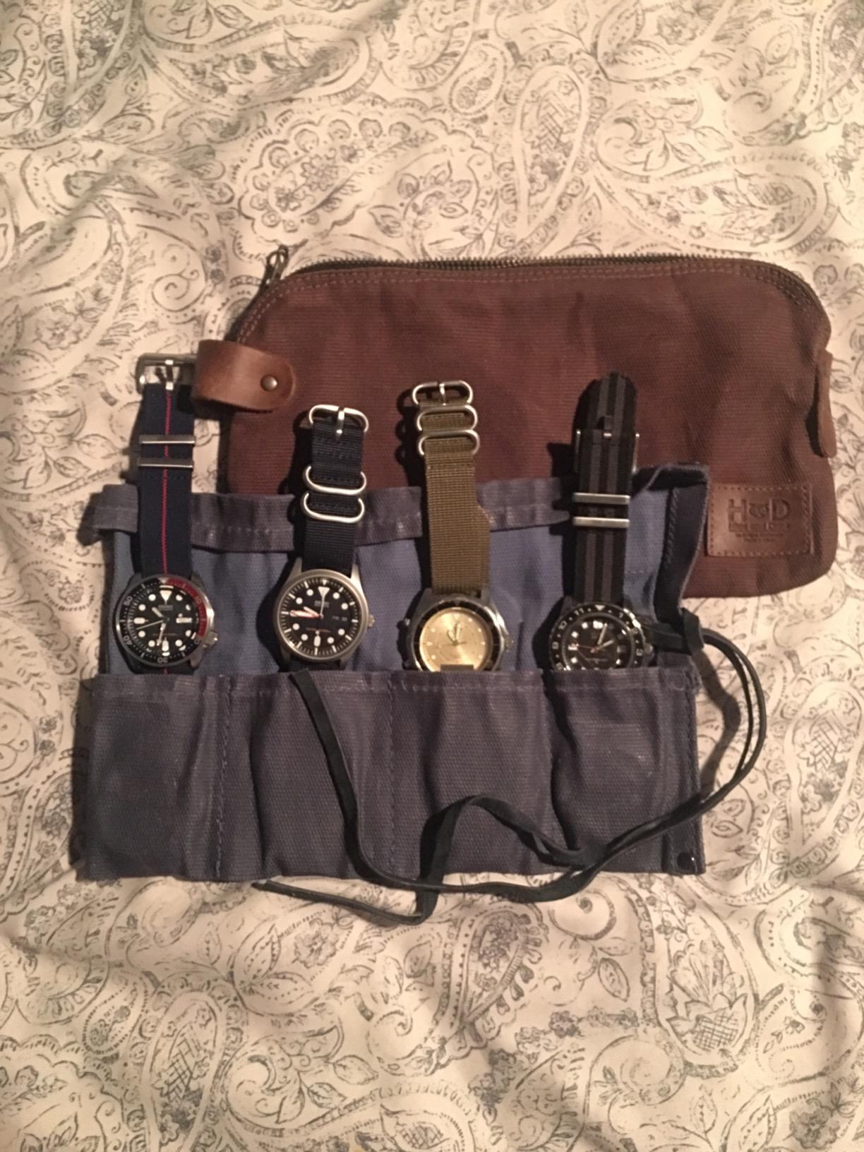 Hide & Drink, Waterproof Waxed Canvas Travel Watch Roll Organizer with 4 Slots, Easy Carry On Watchlover Storage, Handmade Travel Case, Honey Bourbon customer photo 2