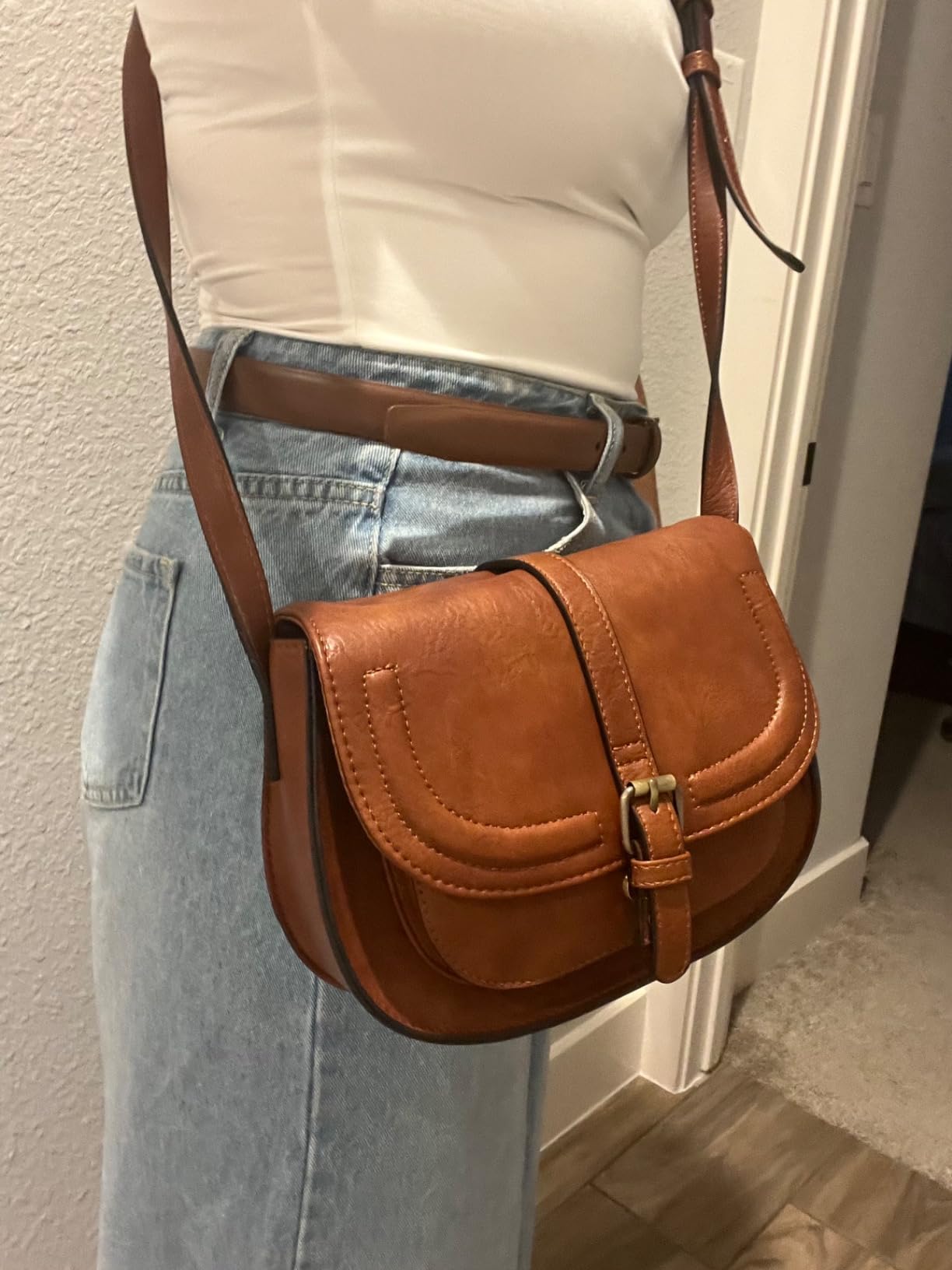 AFKOMST Crossbody Bags for Women,Small Saddle Purse and Boho Cross Body Handbags,Vegan Leather customer photo 1
