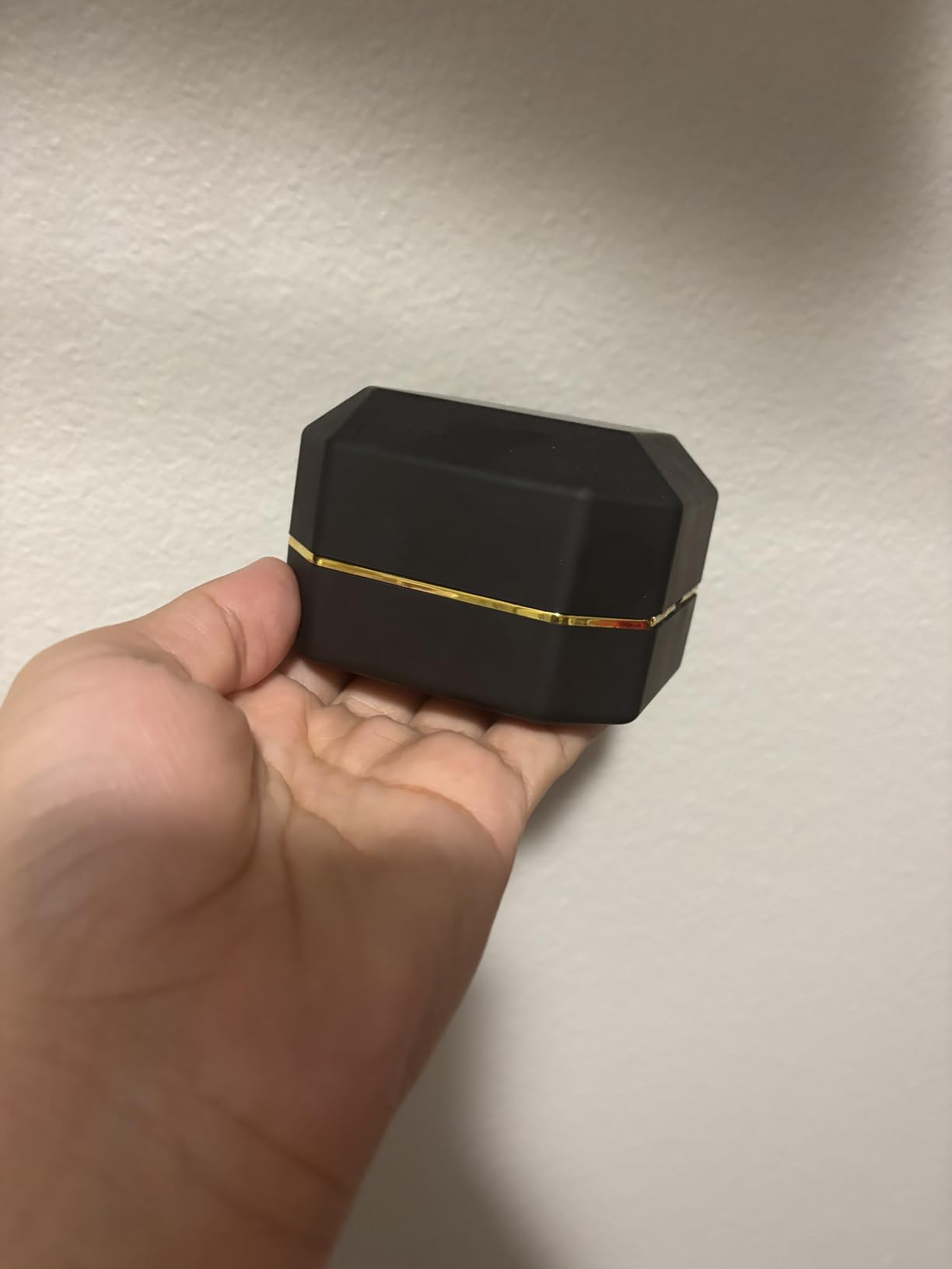 Luxury Ring Box, Square Velvet Wedding Ring Case Jewelry Gift Box with LED Light for Proposal Engagement Wedding, Black customer photo 1