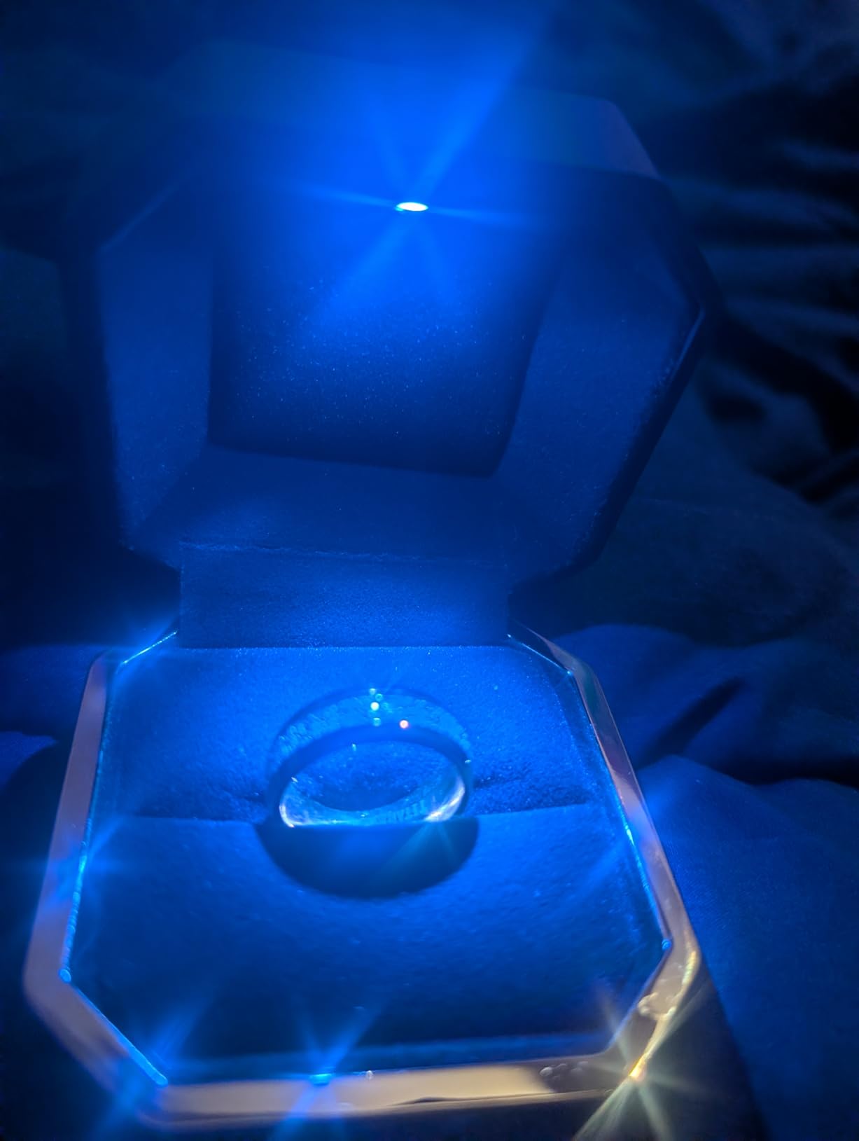 Luxury Ring Box, Square Velvet Wedding Ring Case Jewelry Gift Box with LED Light for Proposal Engagement Wedding, Black customer photo 2