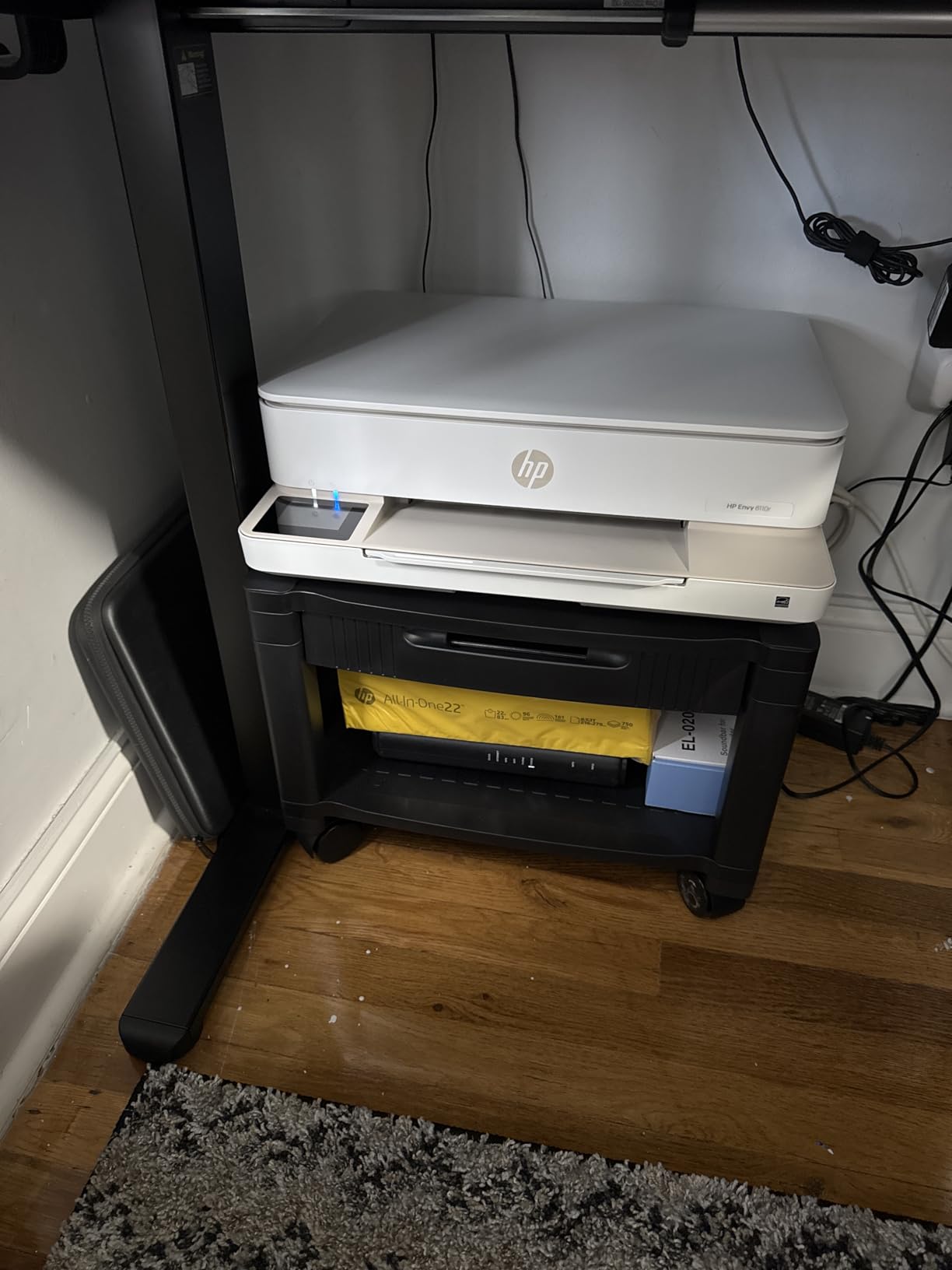 HUANUO Printer Stand with Cable Management and Storage Drawer, Printer Table with Locking Wheels, 14.1-inch Maximum Height Printer Cart for Under Desk, Home, Office, HNDPS customer photo 2