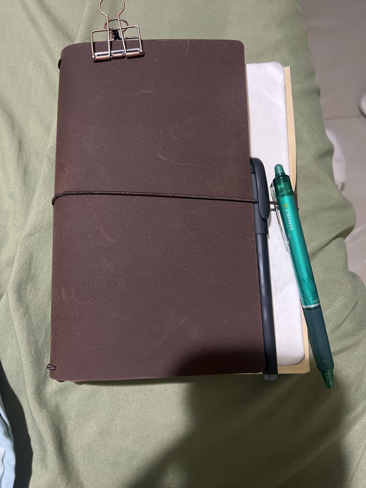 newestor Refillable Leather Journal Travelers Notebook - 8.5 x 4.5 Travel Diary with 5 Inserts + Pen Holder and Binder Clip, Standard Size, Brown customer photo 2