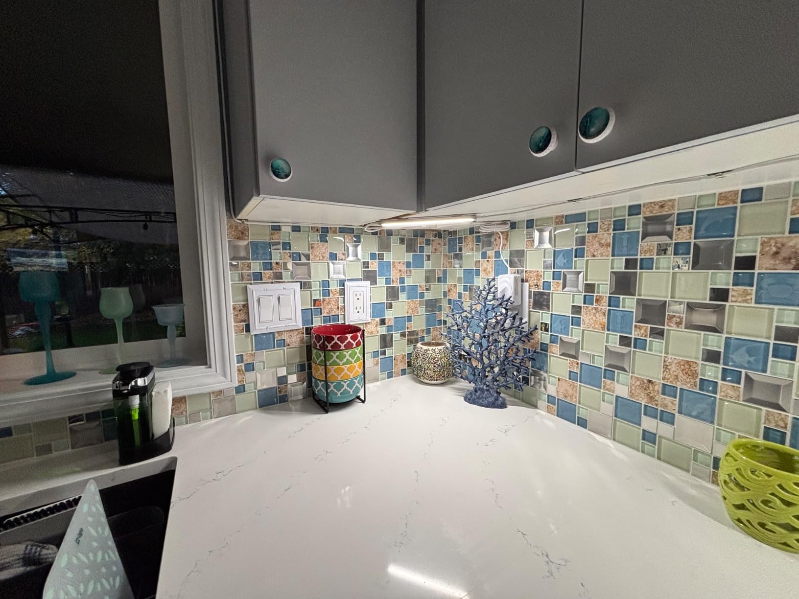 Blujellyfish Blue Sea Glass Tile Backsplash Beach Style Mosaic Tiles Real Seashell Inside (Pack of 5 Sheets) customer photo 2