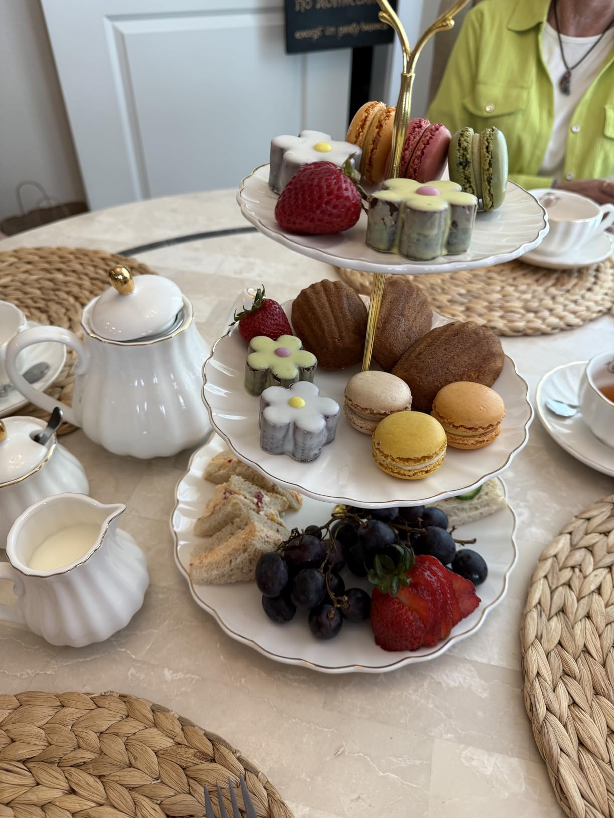 Sweejar 3 Tier Ceramic Cake Stand Wedding, Dessert Cupcake Stand for Tea Party Serving Platter (White) customer photo 1