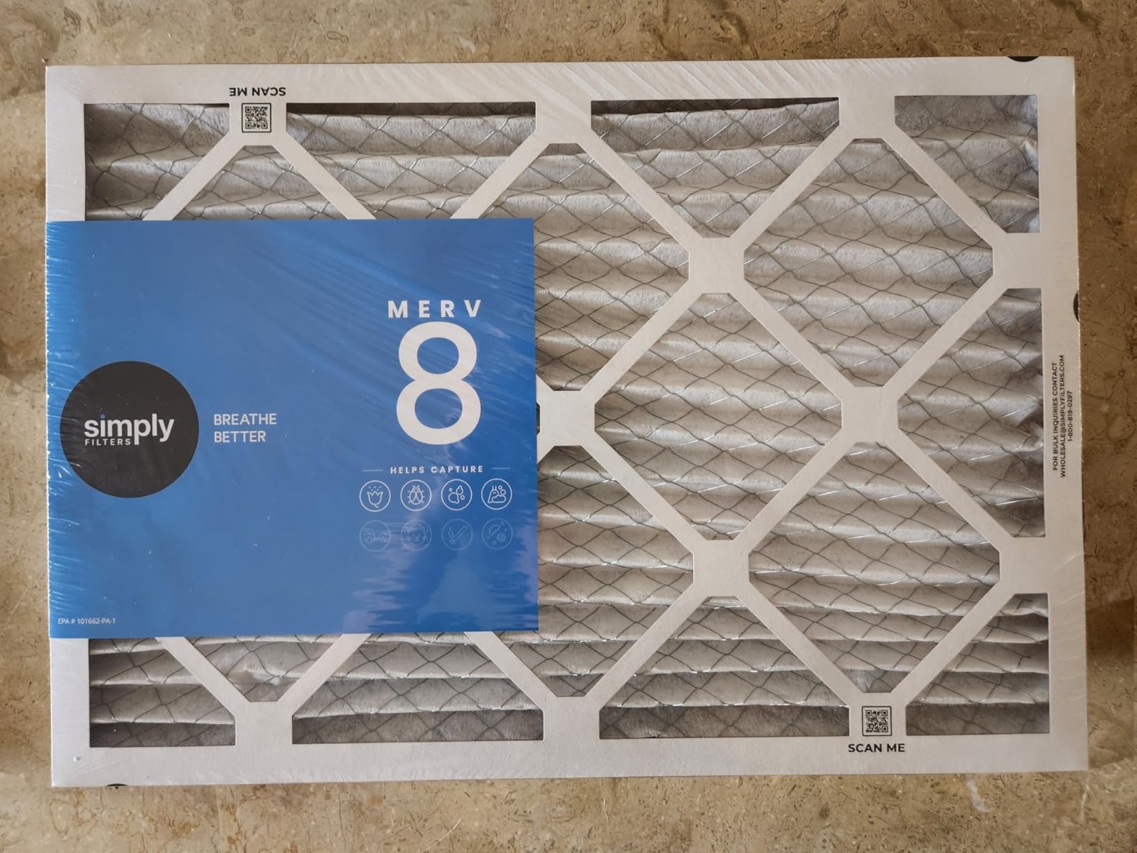 Simply 20x25x1 Air Filter, Merv 8, 6 Pack, For Home AC Furnace & HVAC (Actual Size: 19.75