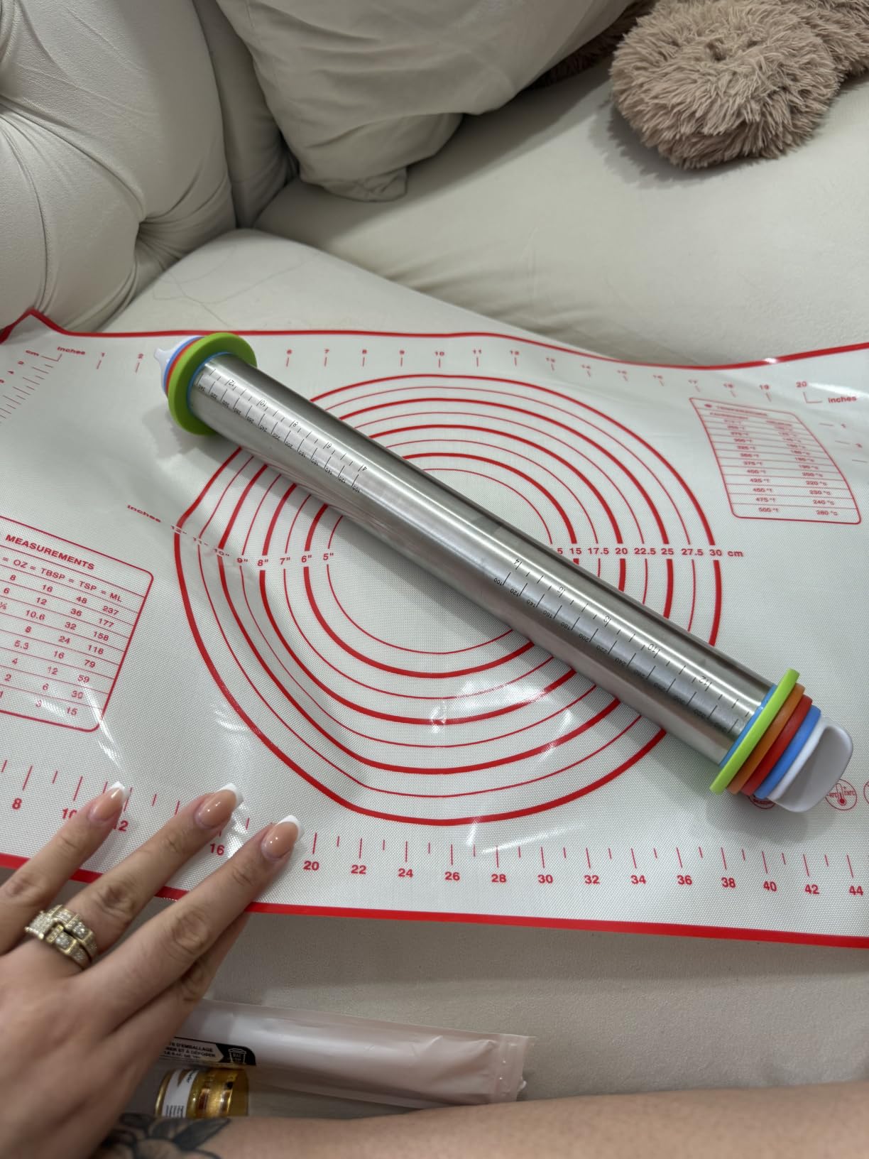Stainless Steel Rolling Pin & Baking Mat Set with Adjustable Thickness Ring customer photo 2