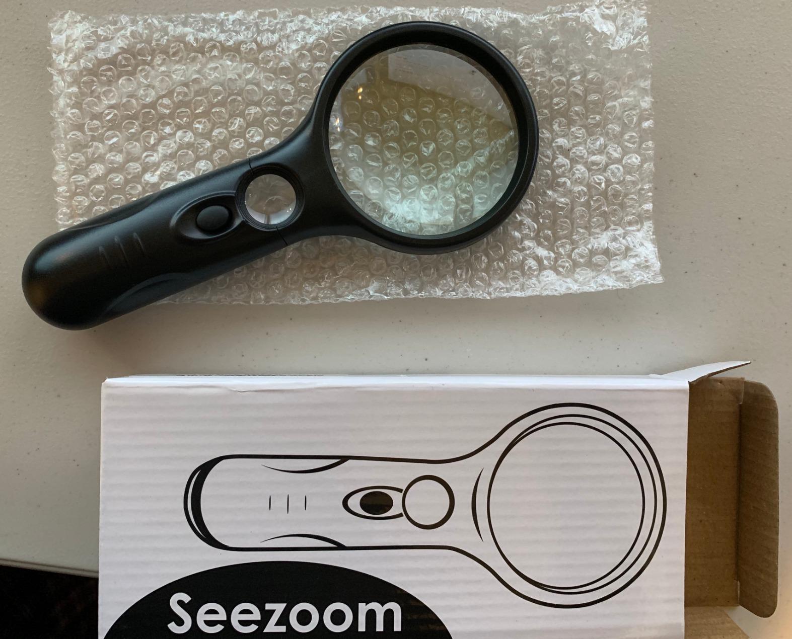 SeeZoom Magnifying Glass with Light, 3X Large Lens + 12X High Power Lens, Lighted Magnifying Glass Handheld Reading Magnifier for Seniors, Small Print, Coins & Jewelry, LED Light customer photo 2